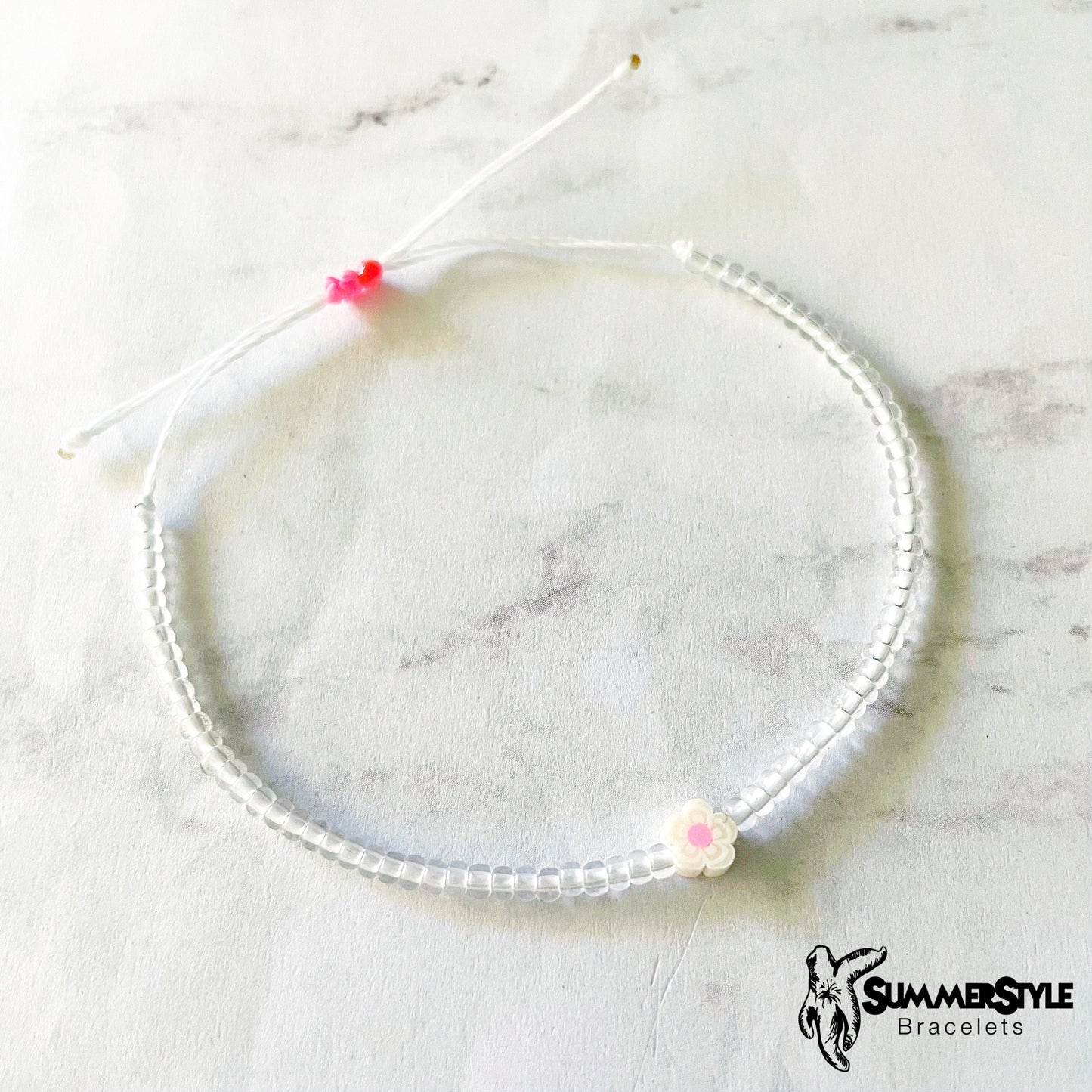 Soft White Flower Adjustable Waterproof Bracelet Pack, Flower Bracelet, Seed Bead Bracelet, Floral Jewelry, SummerStyle Bracelets