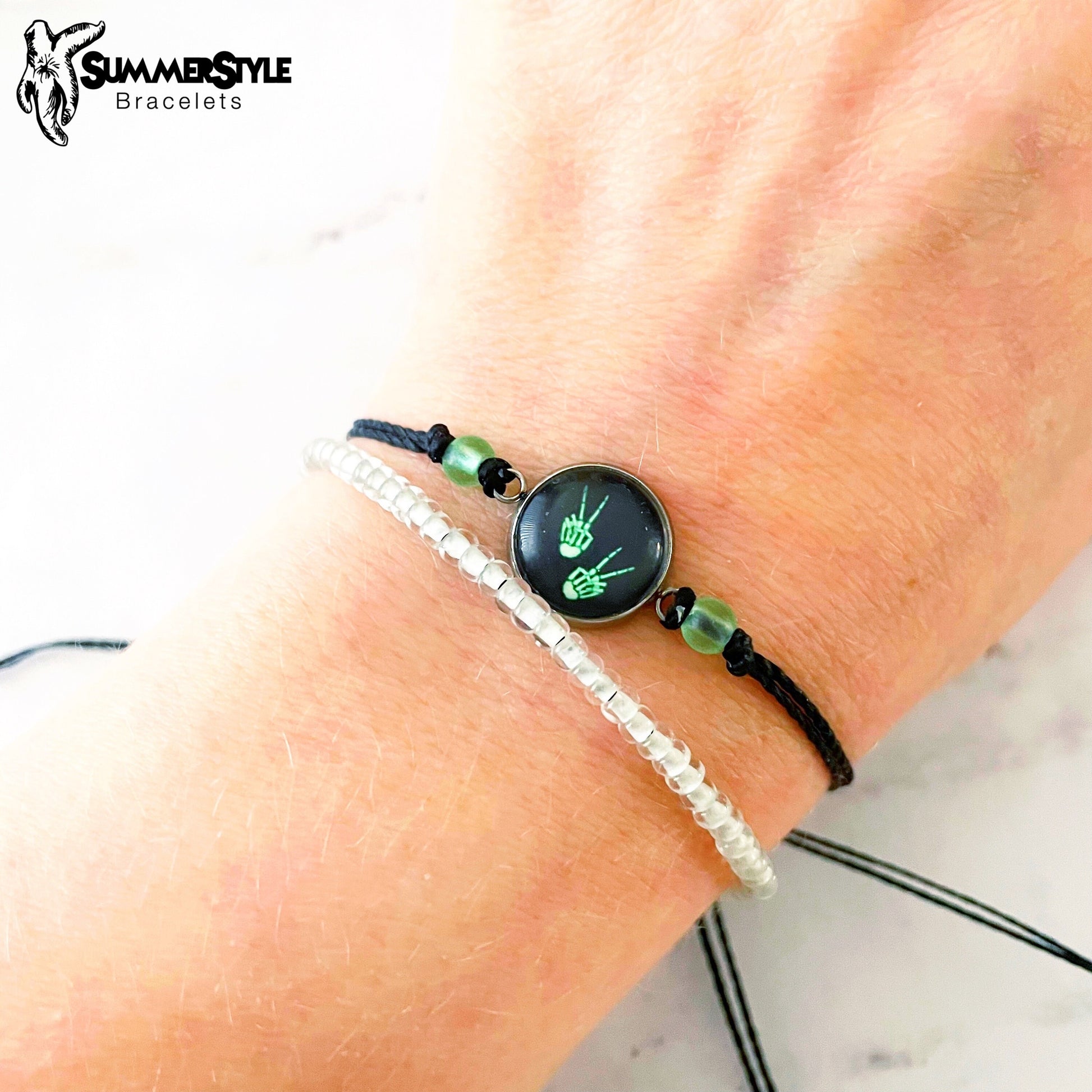 HALLOWEEN Glow in the Dark Skelly Hands Adjustable Waterproof Bracelet Set, Halloween Jewelry, Skeleton Bracelet, SummerStyle Bracelets