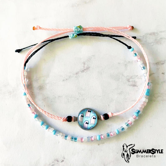 HALLOWEEN Cotton Candy Ghost Adjustable Waterproof Bracelet Set, Halloween Jewelry, Spooky Bracelet, SummerStyle Bracelets