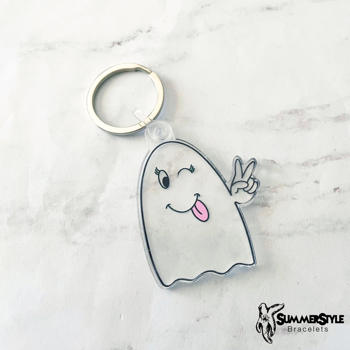 Girly Ghost Acrylic Keychain, Backpack Keychain, Halloween Keychain, SummerStyle Bracelets