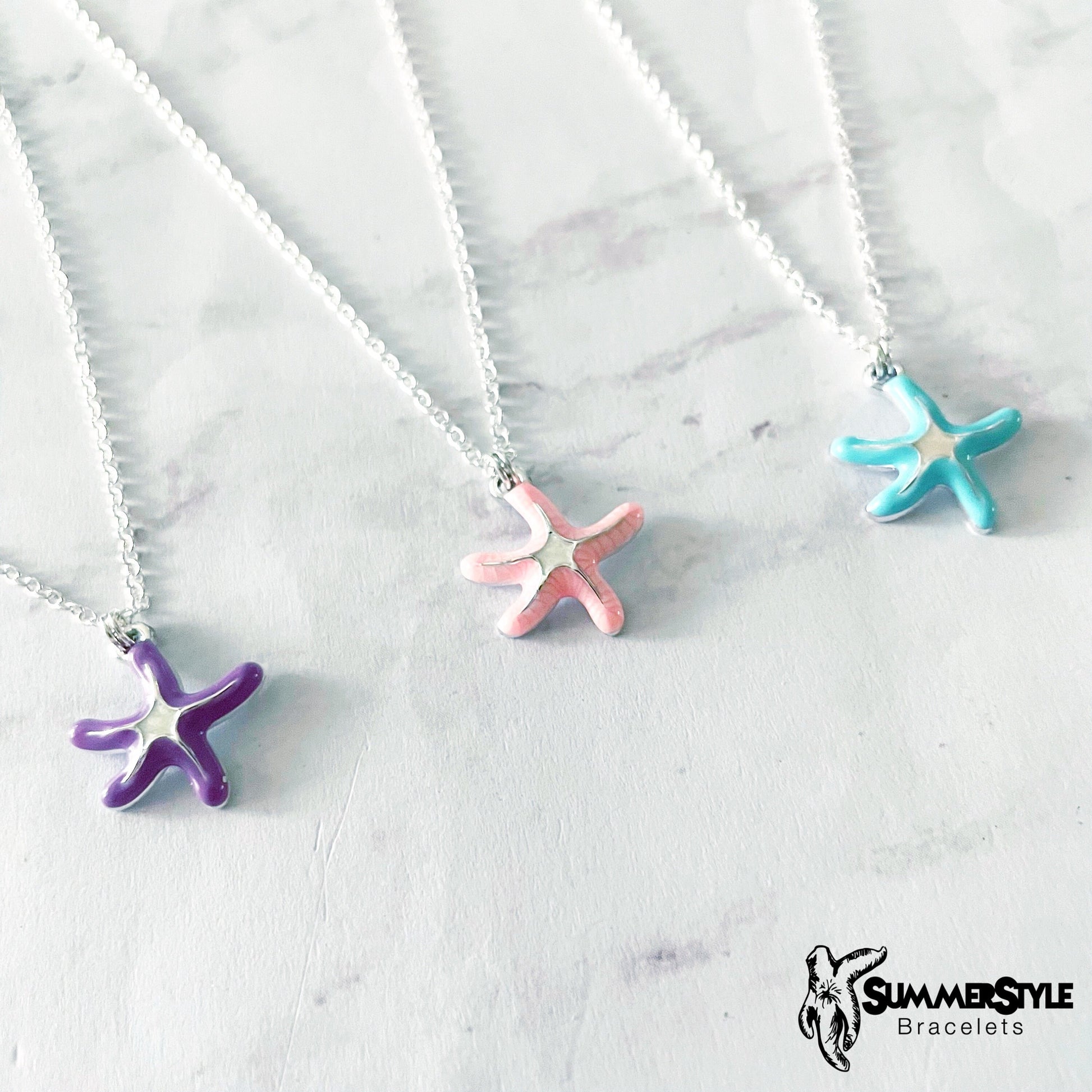 Pastel Starfish Charm Necklace, Mermaid Jewelry, Silver Chain Necklace, SummerStyle Bracelets