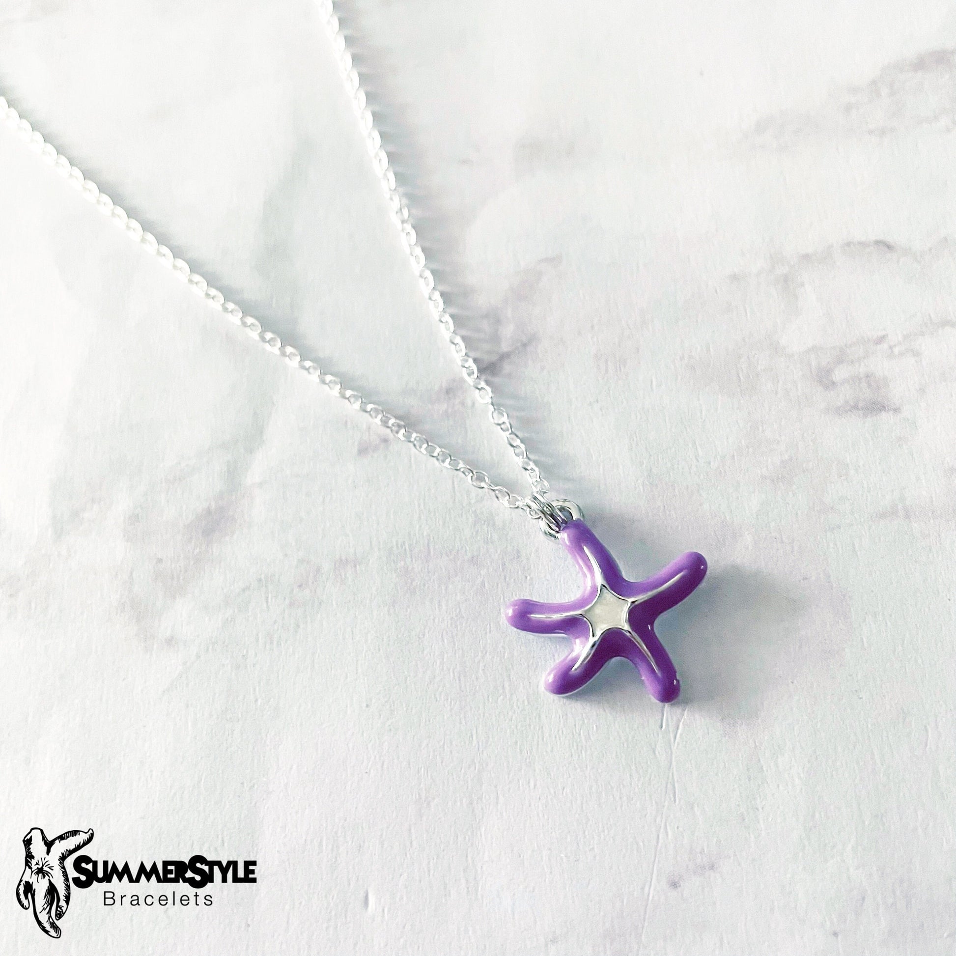 Pastel Starfish Charm Necklace, Mermaid Jewelry, Silver Chain Necklace, SummerStyle Bracelets