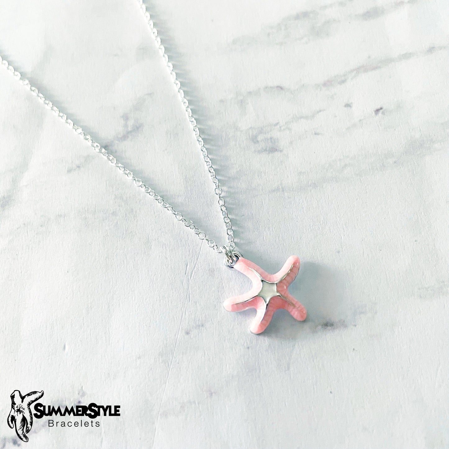 Pastel Starfish Charm Necklace, Mermaid Jewelry, Silver Chain Necklace, SummerStyle Bracelets