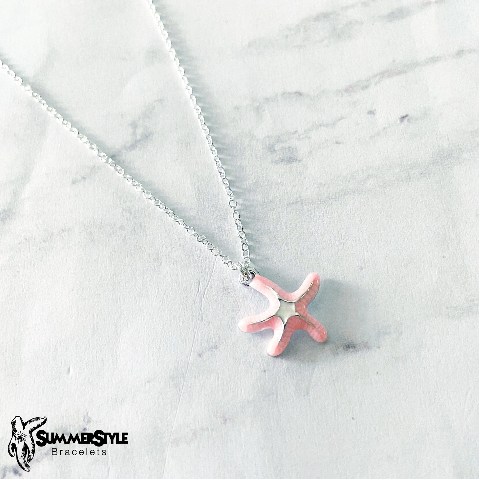 Pastel Starfish Charm Necklace, Mermaid Jewelry, Silver Chain Necklace, SummerStyle Bracelets