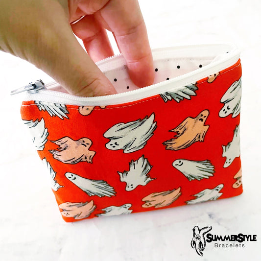HALLOWEEN Glow in the Dark Ghost Zipper Pouch, Small Travel Bag, Zipper Coin Pouch, Toiletries Pouch, SummerStyle Bracelets