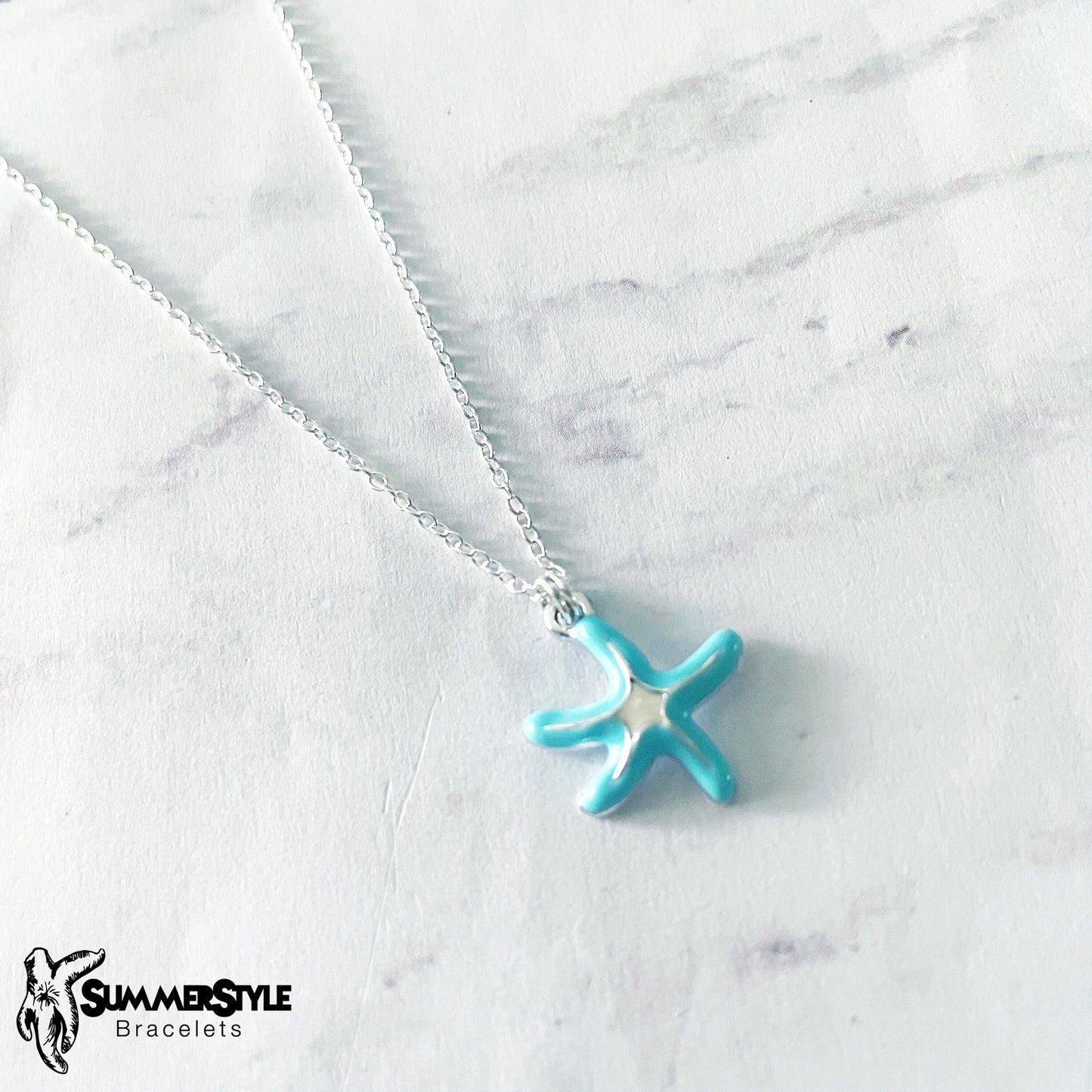 Pastel Starfish Charm Necklace, Mermaid Jewelry, Silver Chain Necklace, SummerStyle Bracelets