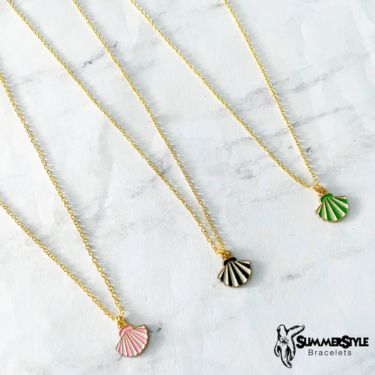 Striped Seashell Charm Necklace, Mermaid Jewelry, Gold Chain Necklace, SummerStyle Bracelets