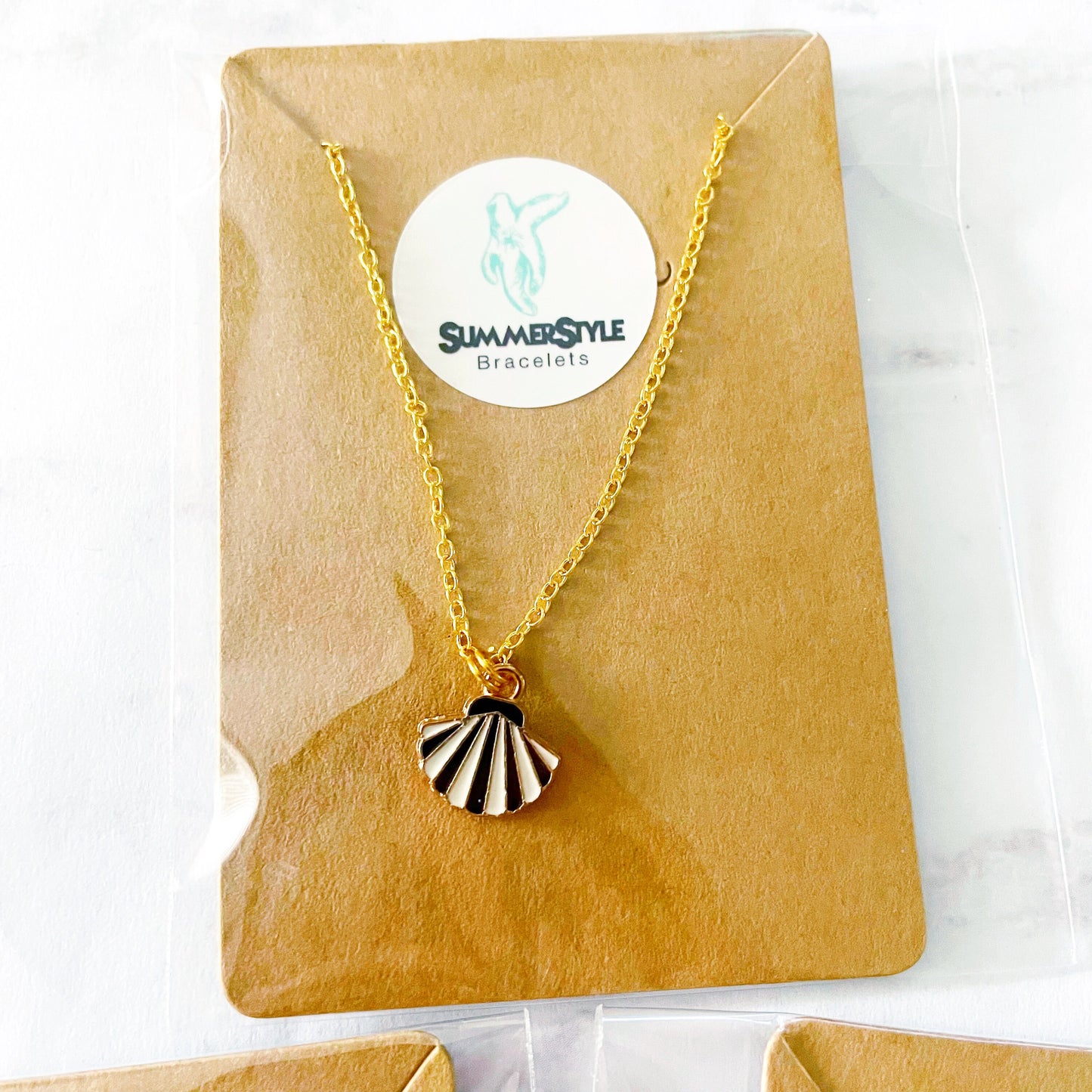 Striped Seashell Charm Necklace, Mermaid Jewelry, Gold Chain Necklace, SummerStyle Bracelets