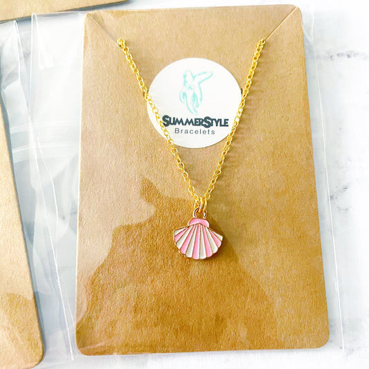 Striped Seashell Charm Necklace, Mermaid Jewelry, Gold Chain Necklace, SummerStyle Bracelets