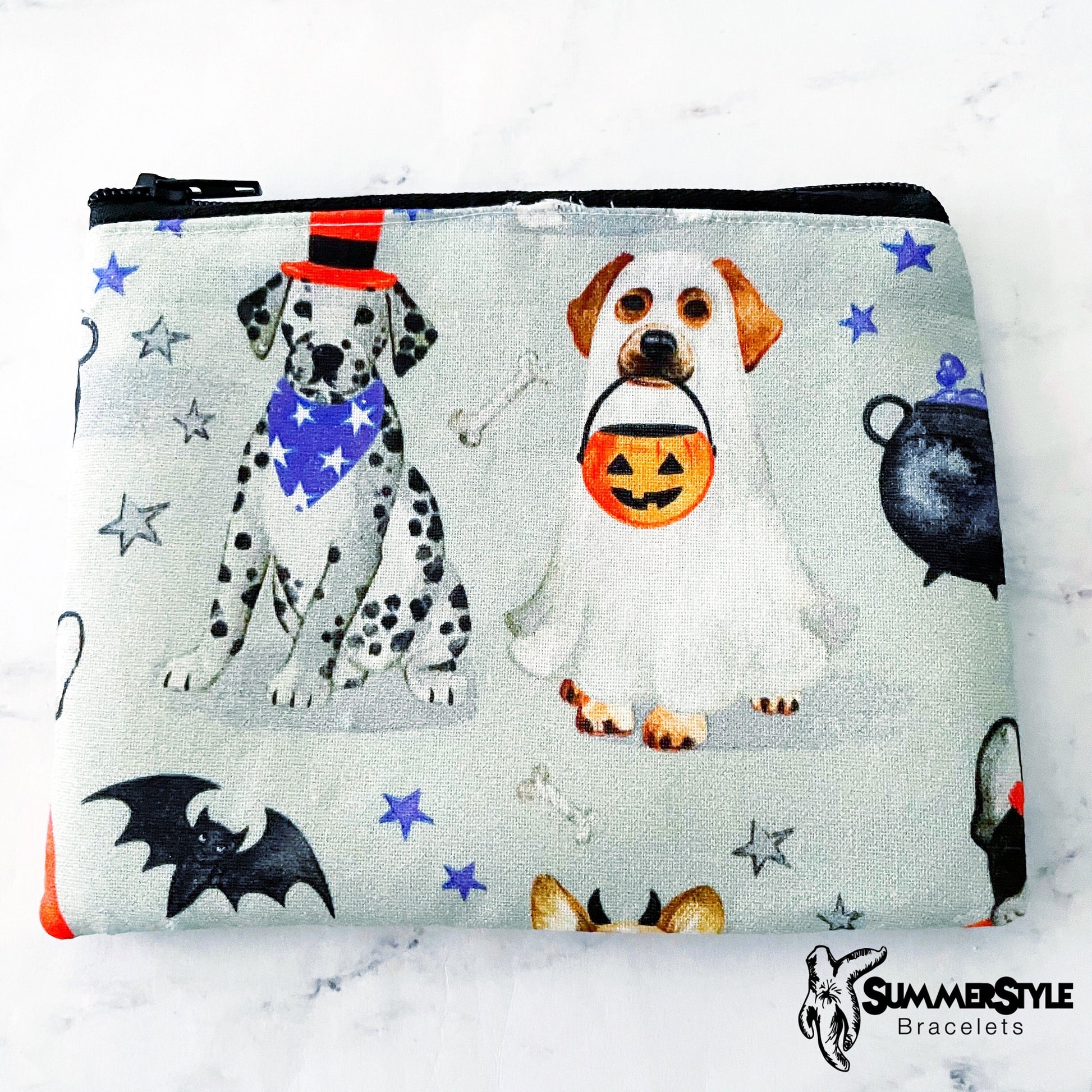 HALLOWEEN Trick or Treating Puppies Zipper Pouch, Small Travel Bag, Zipper Coin Pouch, Toiletries Pouch, SummerStyle Bracelets
