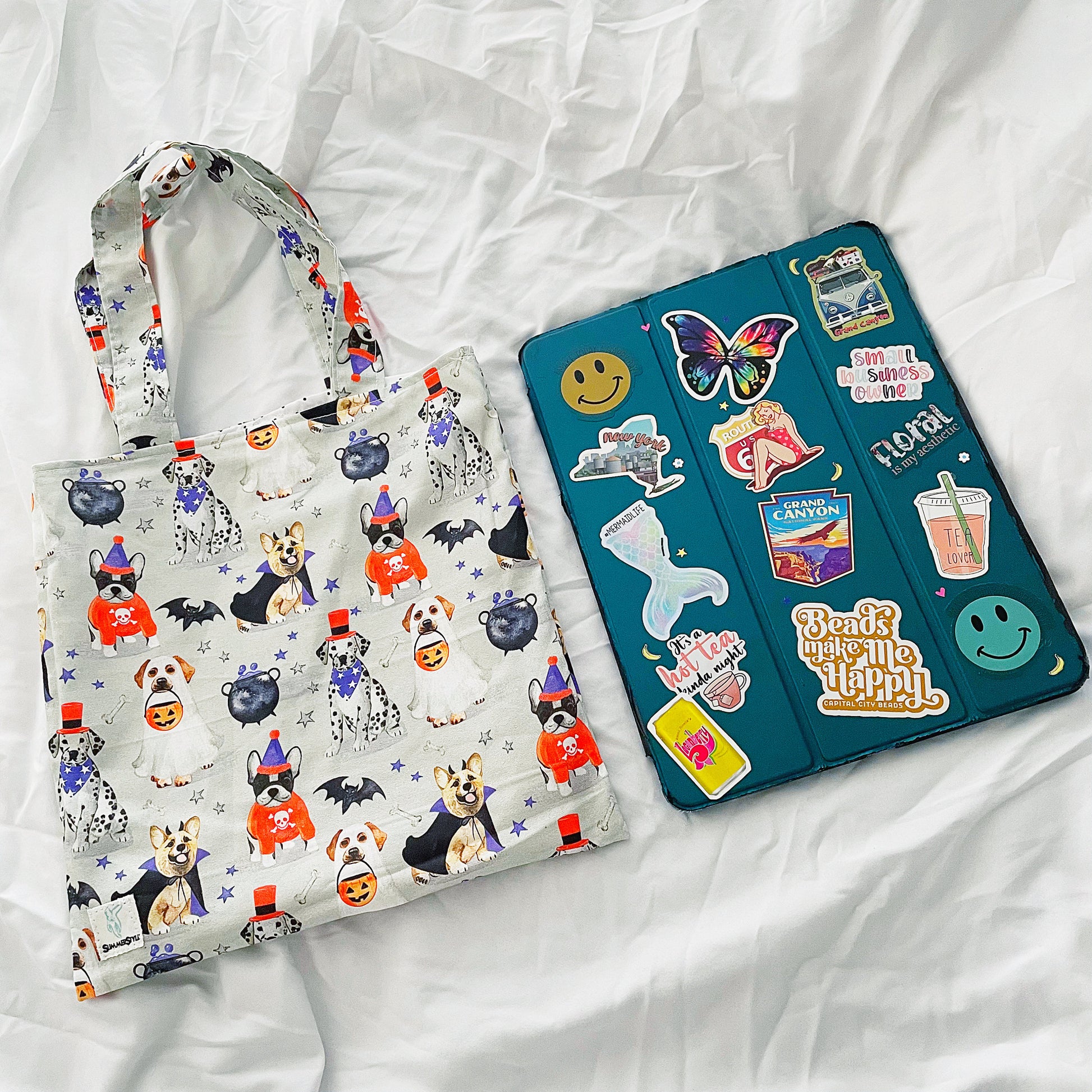 HALLOWEEN Spooky Puppies Reversible Bookish Tote Bag, Reversible Tote, Trick or Treat Bag, Book Tote, SummerStyle Bracelets