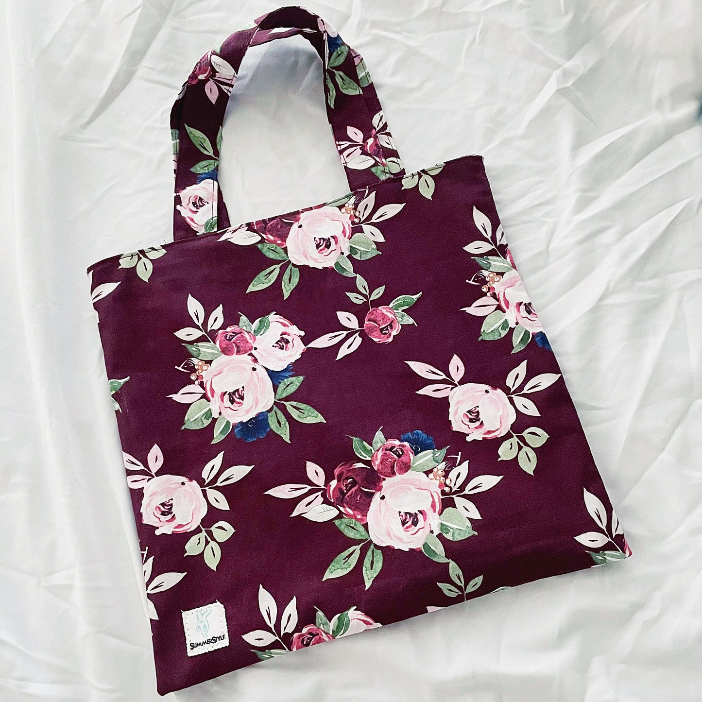 Burgundy Floral Reversible Bookish Tote Bag, Reversible Tote, Tablet Bag, Book Tote, SummerStyle Bracelets