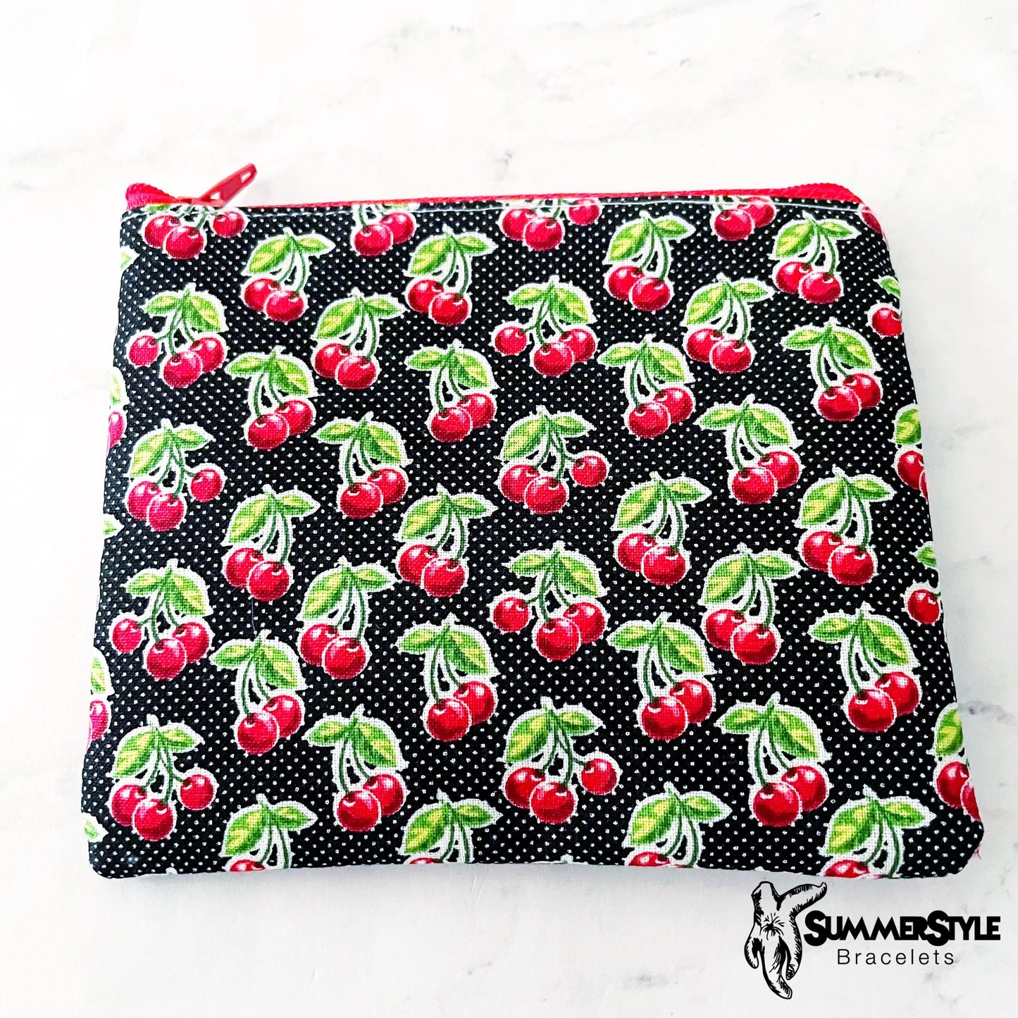 Vintage Cherries Zipper Pouch, Small Travel Bag, Zipper Coin Pouch, Toiletries Pouch, SummerStyle Bracelets