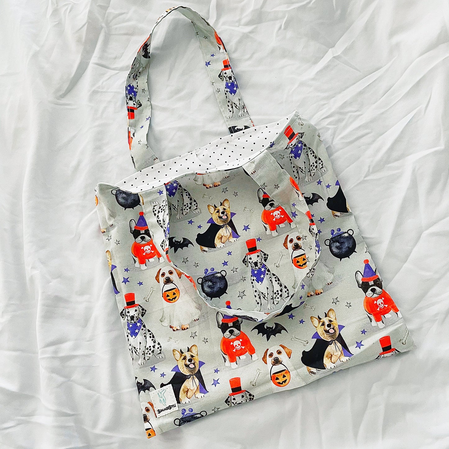 HALLOWEEN Spooky Puppies Reversible Bookish Tote Bag, Reversible Tote, Trick or Treat Bag, Book Tote, SummerStyle Bracelets