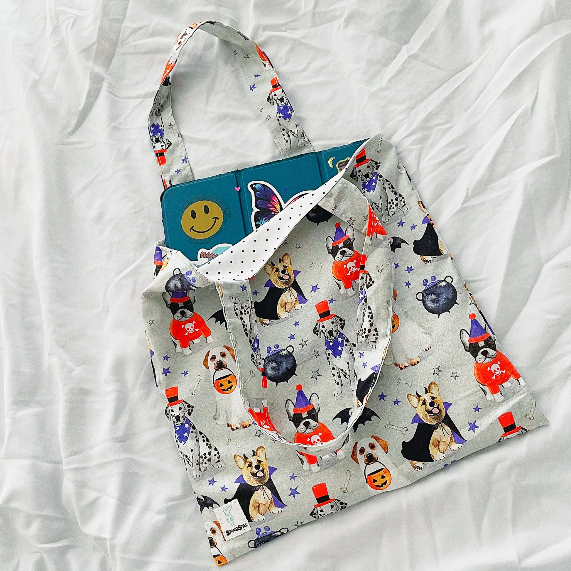 HALLOWEEN Spooky Puppies Reversible Bookish Tote Bag, Reversible Tote, Trick or Treat Bag, Book Tote, SummerStyle Bracelets