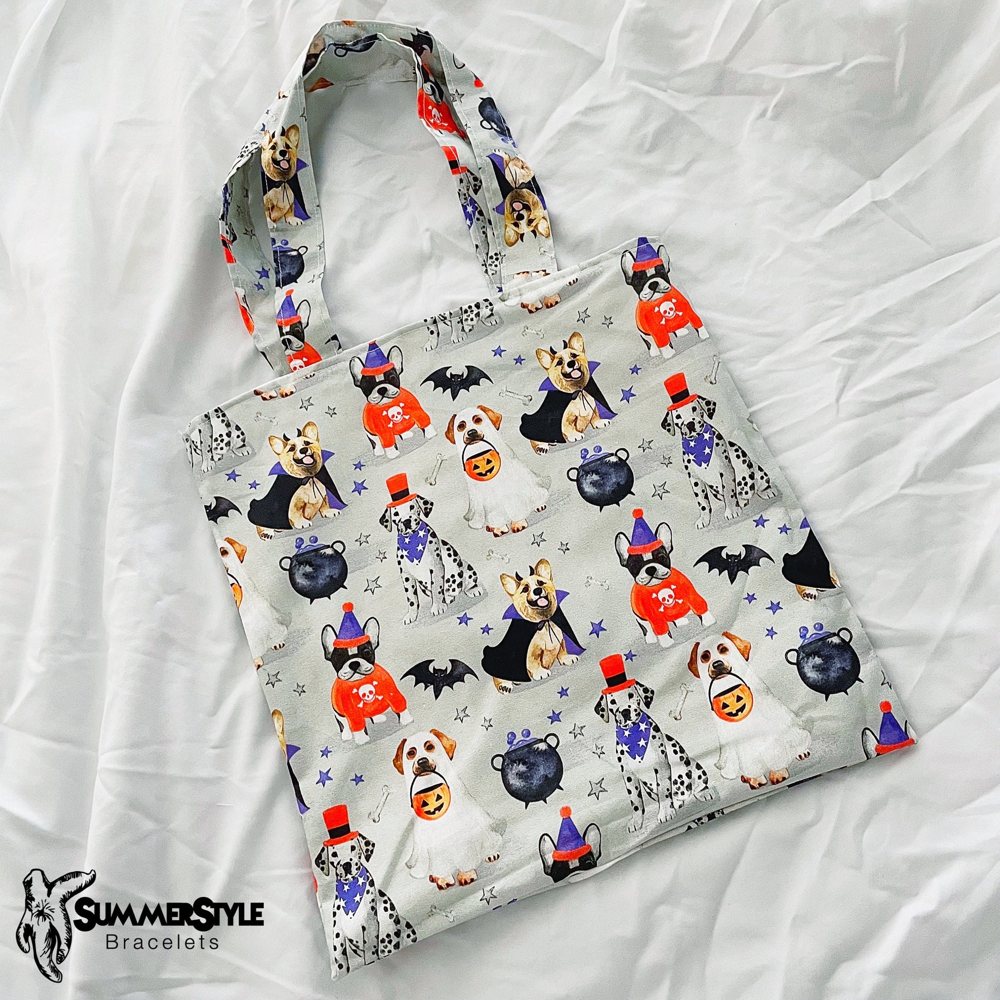 HALLOWEEN Spooky Puppies Reversible Bookish Tote Bag, Reversible Tote, Trick or Treat Bag, Book Tote, SummerStyle Bracelets