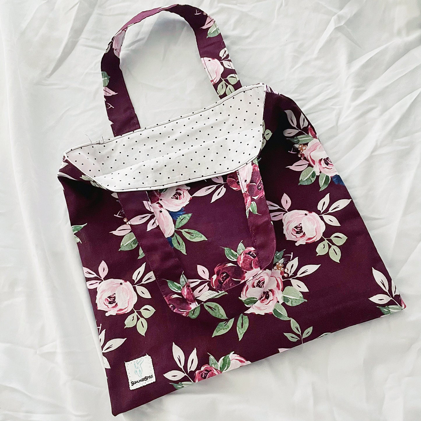 Burgundy Floral Reversible Bookish Tote Bag, Reversible Tote, Tablet Bag, Book Tote, SummerStyle Bracelets