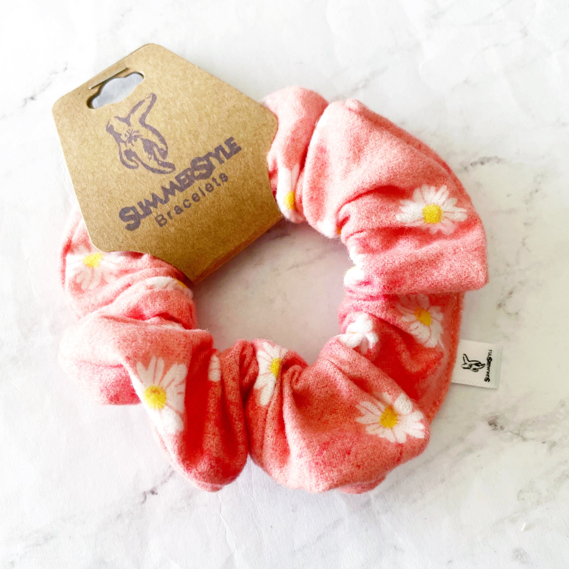 Coral Daisy Flannel Scrunchie, Floral Accessories, Soft Scrunchie, Floral Flannel, SummerStyle Bracelets