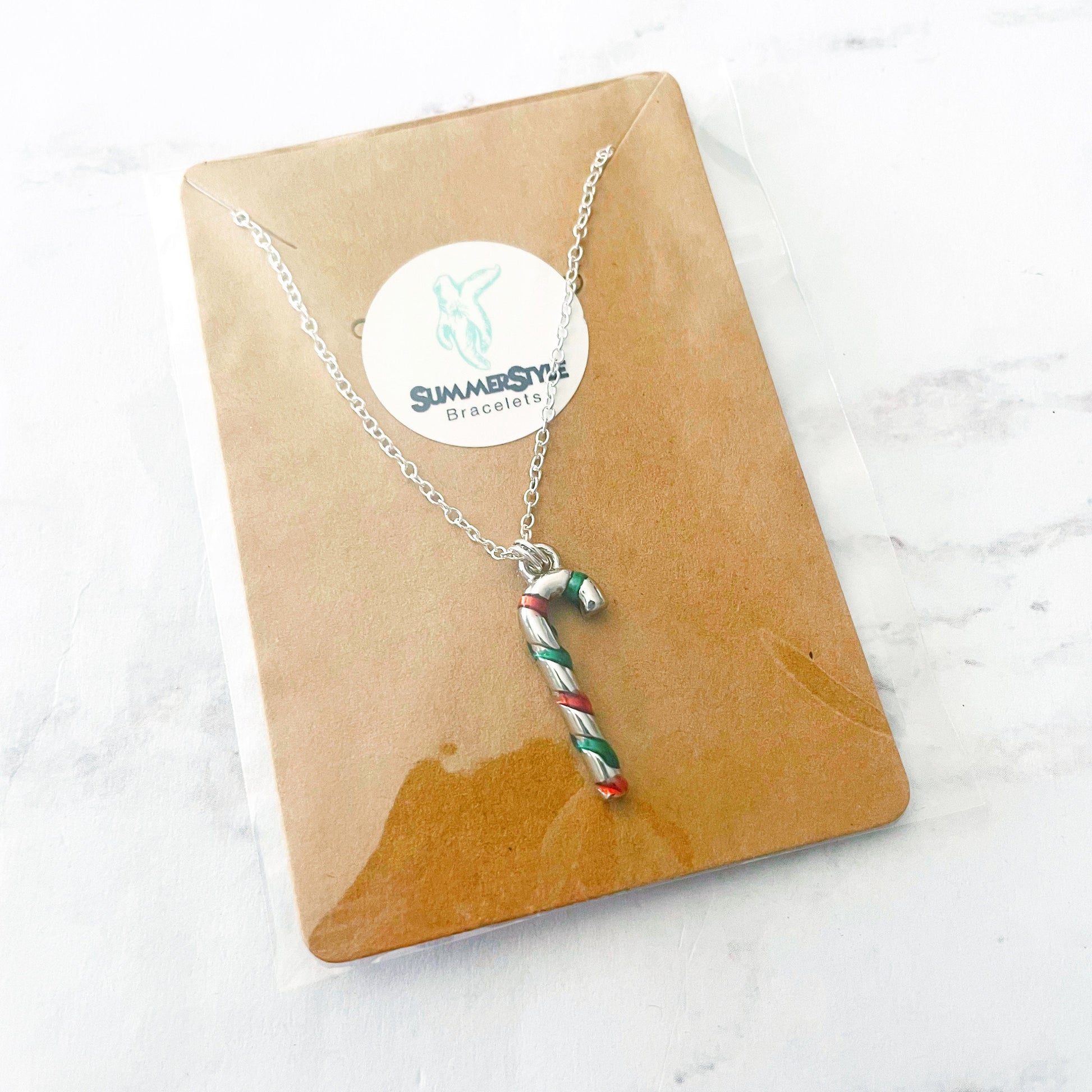 CHRISTMAS Silver Candy Cane Charm Necklace, Christmas Necklace, Christmas Jewelry, Holiday Necklace, SummerStyle Bracelets
