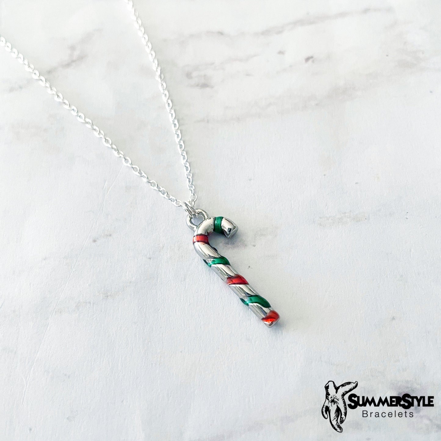CHRISTMAS Silver Candy Cane Charm Necklace, Christmas Necklace, Christmas Jewelry, Holiday Necklace, SummerStyle Bracelets