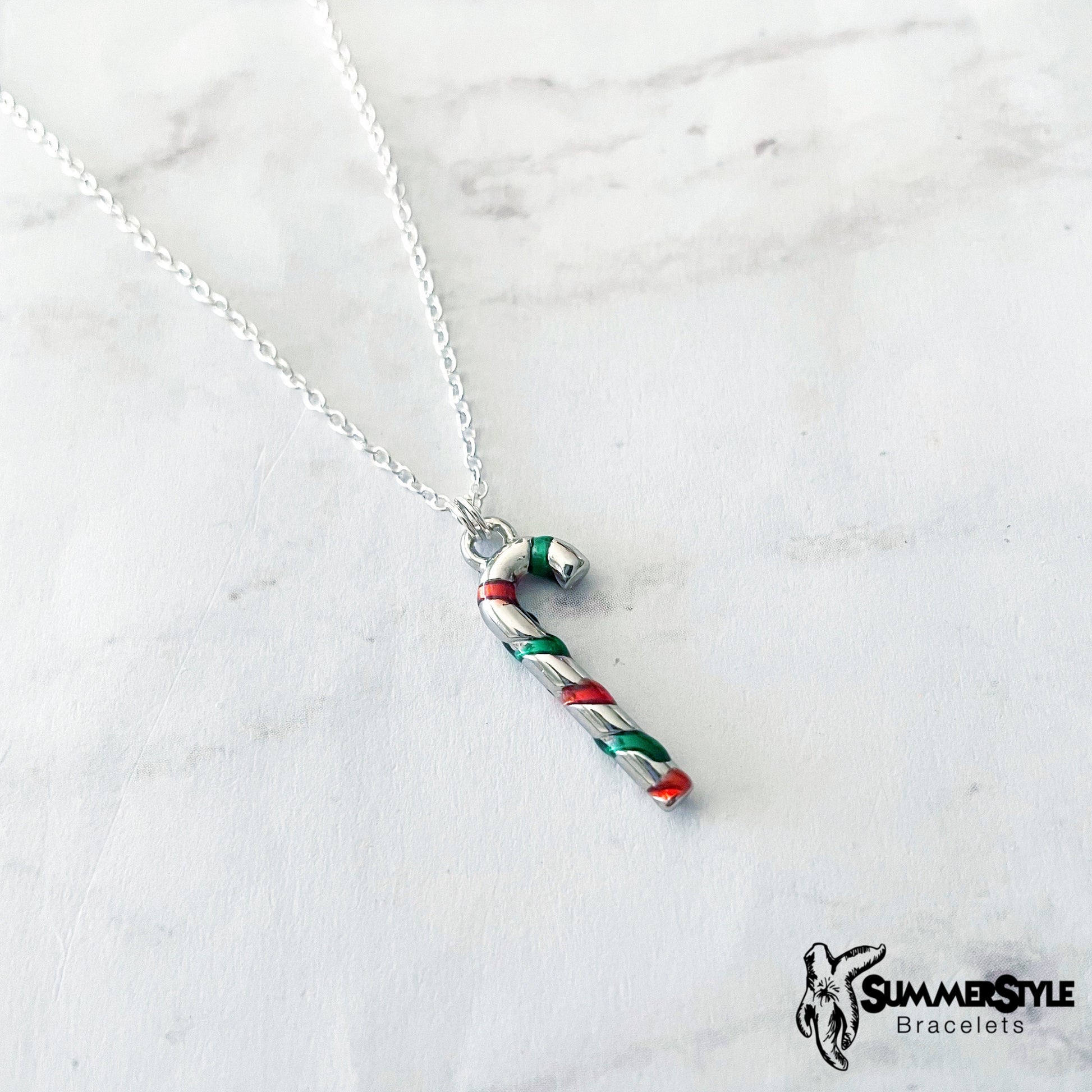 CHRISTMAS Silver Candy Cane Charm Necklace, Christmas Necklace, Christmas Jewelry, Holiday Necklace, SummerStyle Bracelets