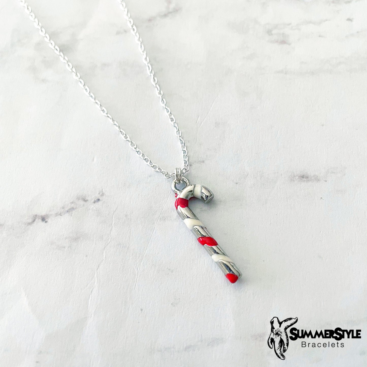 CHRISTMAS Silver Candy Cane Charm Necklace, Christmas Necklace, Christmas Jewelry, Holiday Necklace, SummerStyle Bracelets