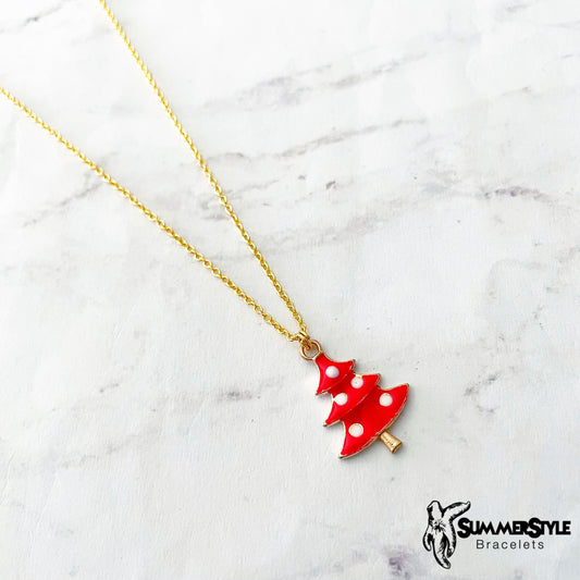 CHRISTMAS One of a Kind Red Tree Charm Necklace, Christmas Necklace, Christmas Jewelry, Gold Chain Necklace, SummerStyle Bracelets