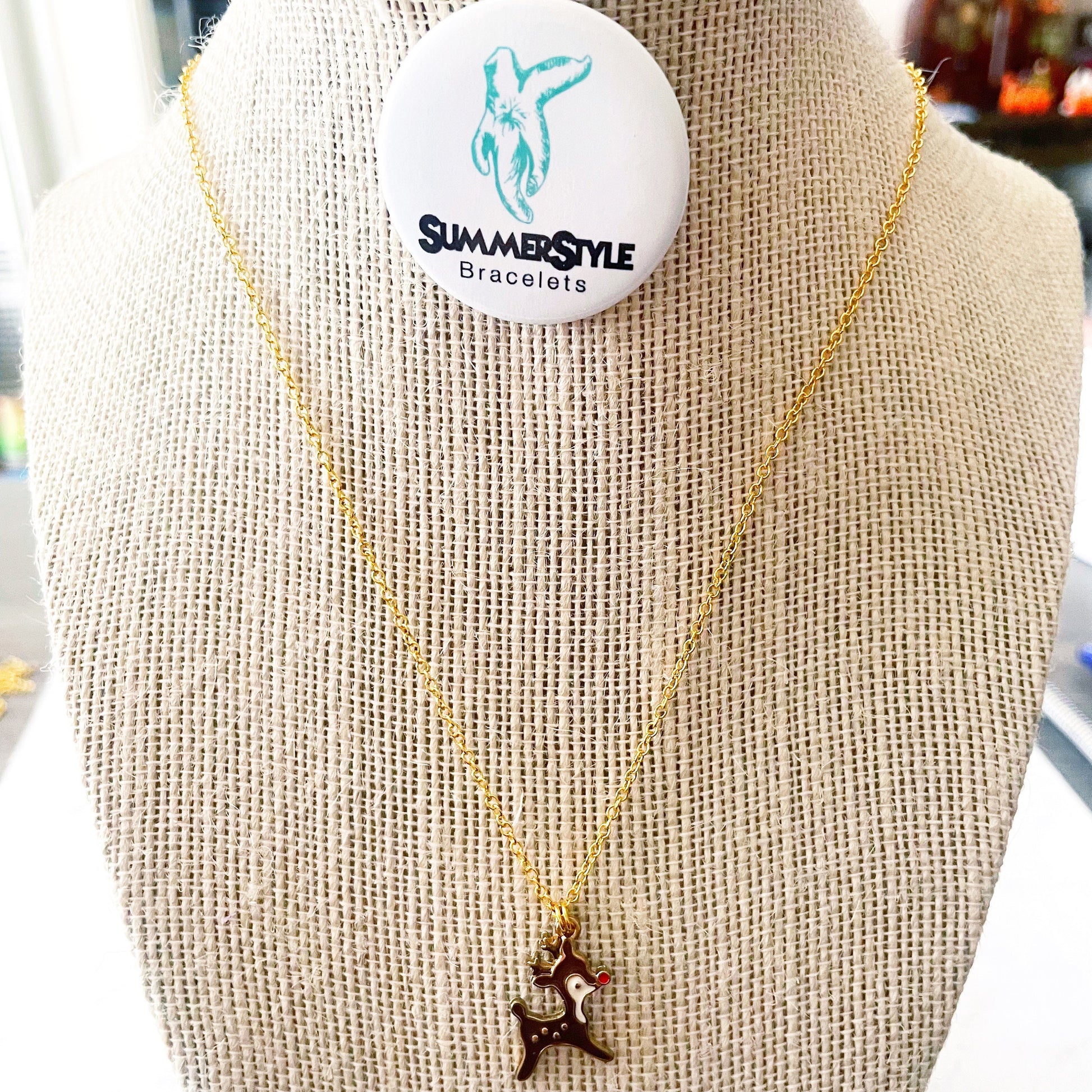 CHRISTMAS Rudolph Charm Necklace, Christmas Necklace, Christmas Jewelry, Gold Chain Necklace, SummerStyle Bracelets