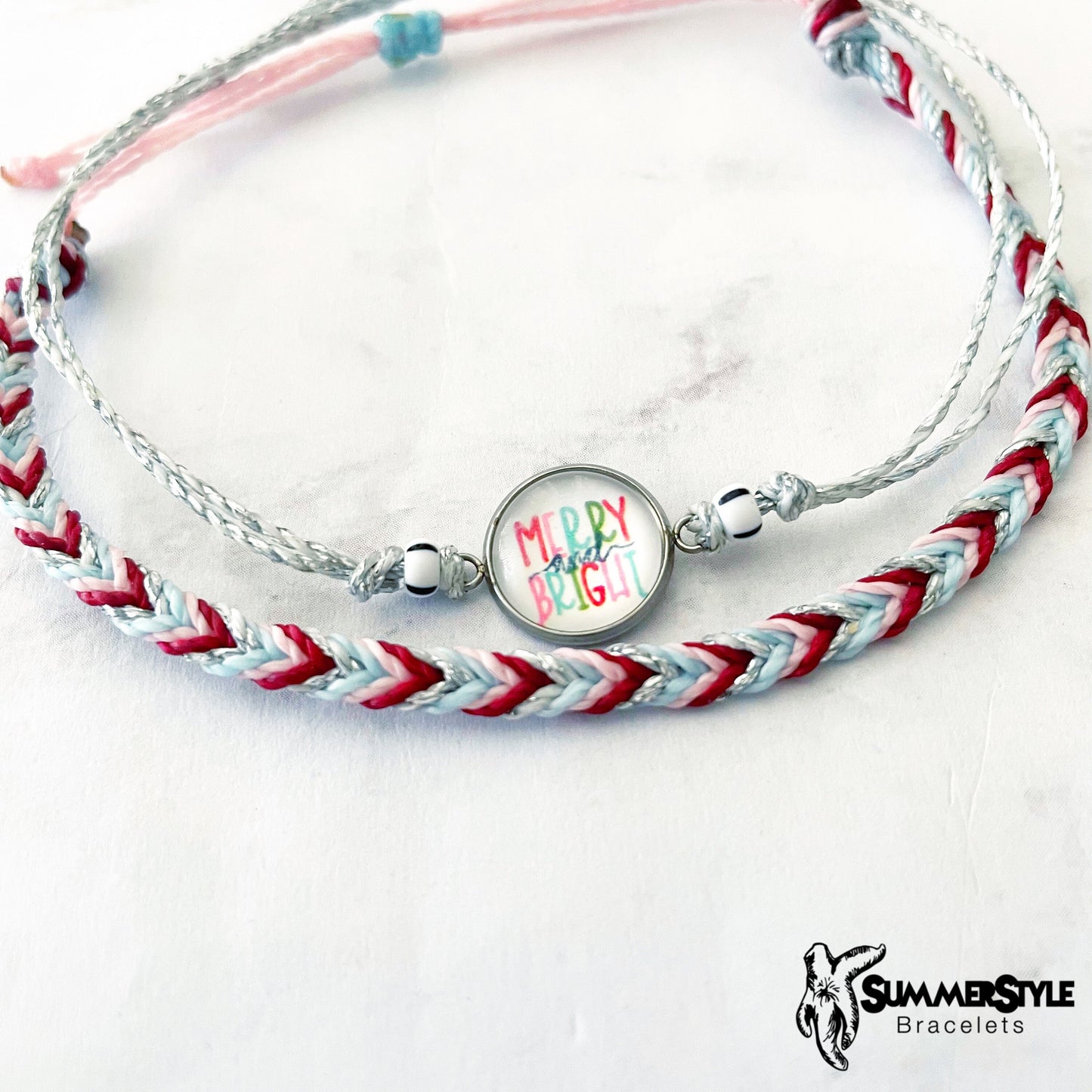 CHRISTMAS Merry & Bright Bracelet Set, Christmas Bracelet, Holiday Jewelry, Braided Bracelet, SummerStyle Bracelets