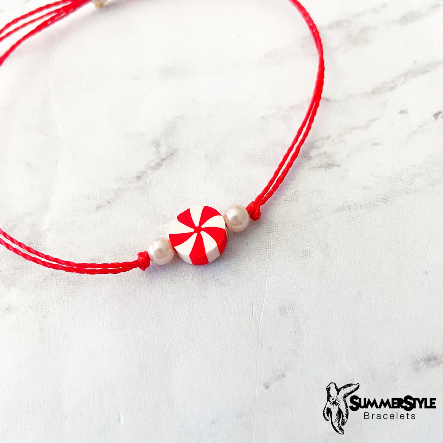 CHRISTMAS Peppermint Candy Adjustable Waterproof Bracelet, Holiday Jewelry, Christmas Jewelry, SummerStyle Bracelets