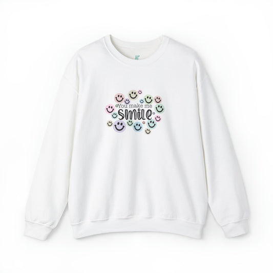 You Make Me Smile Unisex Heavy Blend Crewneck Sweatshirt, Happy Face Sweatshirt, Cotton Crewneck, SummerStyle Bracelets