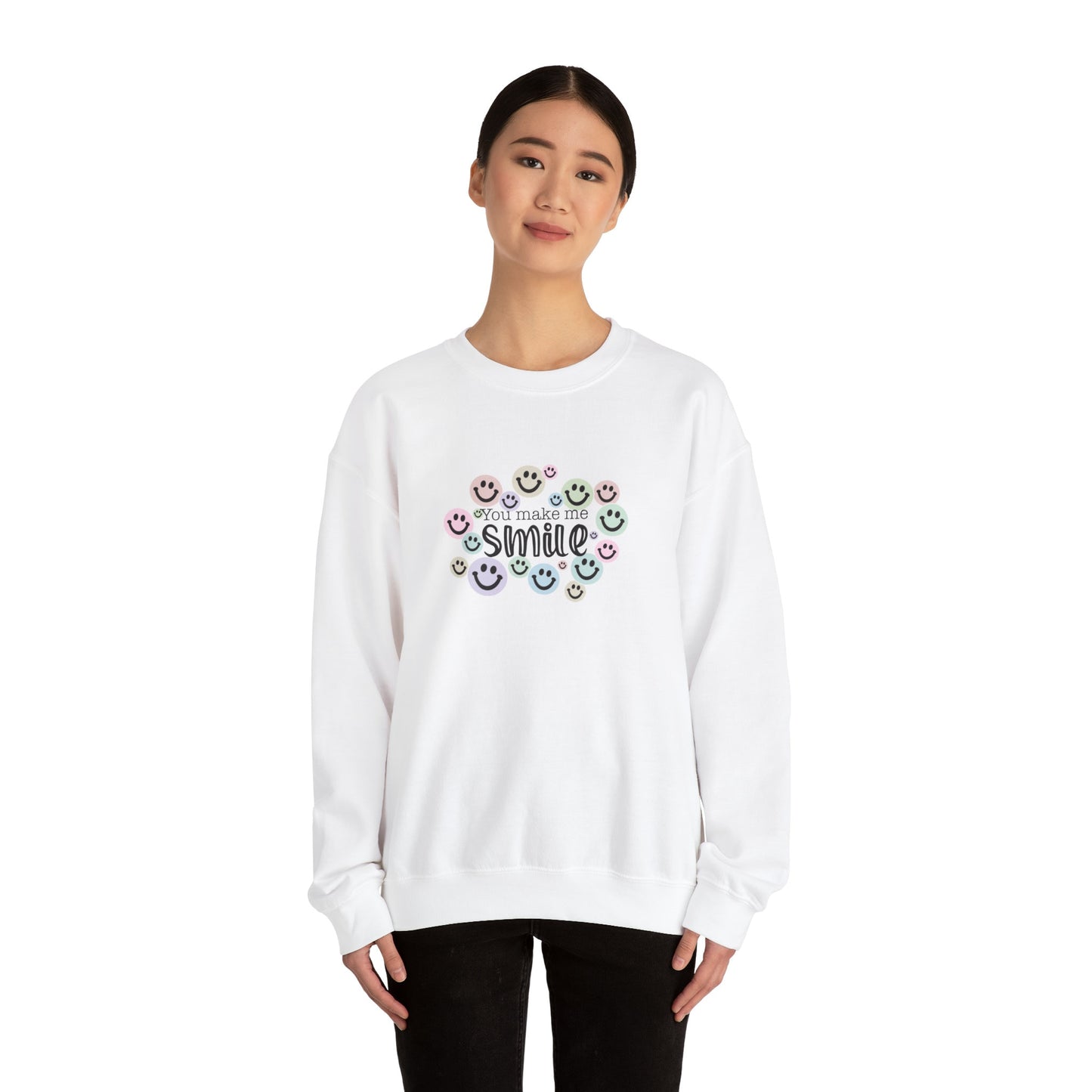 You Make Me Smile Unisex Heavy Blend Crewneck Sweatshirt, Happy Face Sweatshirt, Cotton Crewneck, SummerStyle Bracelets