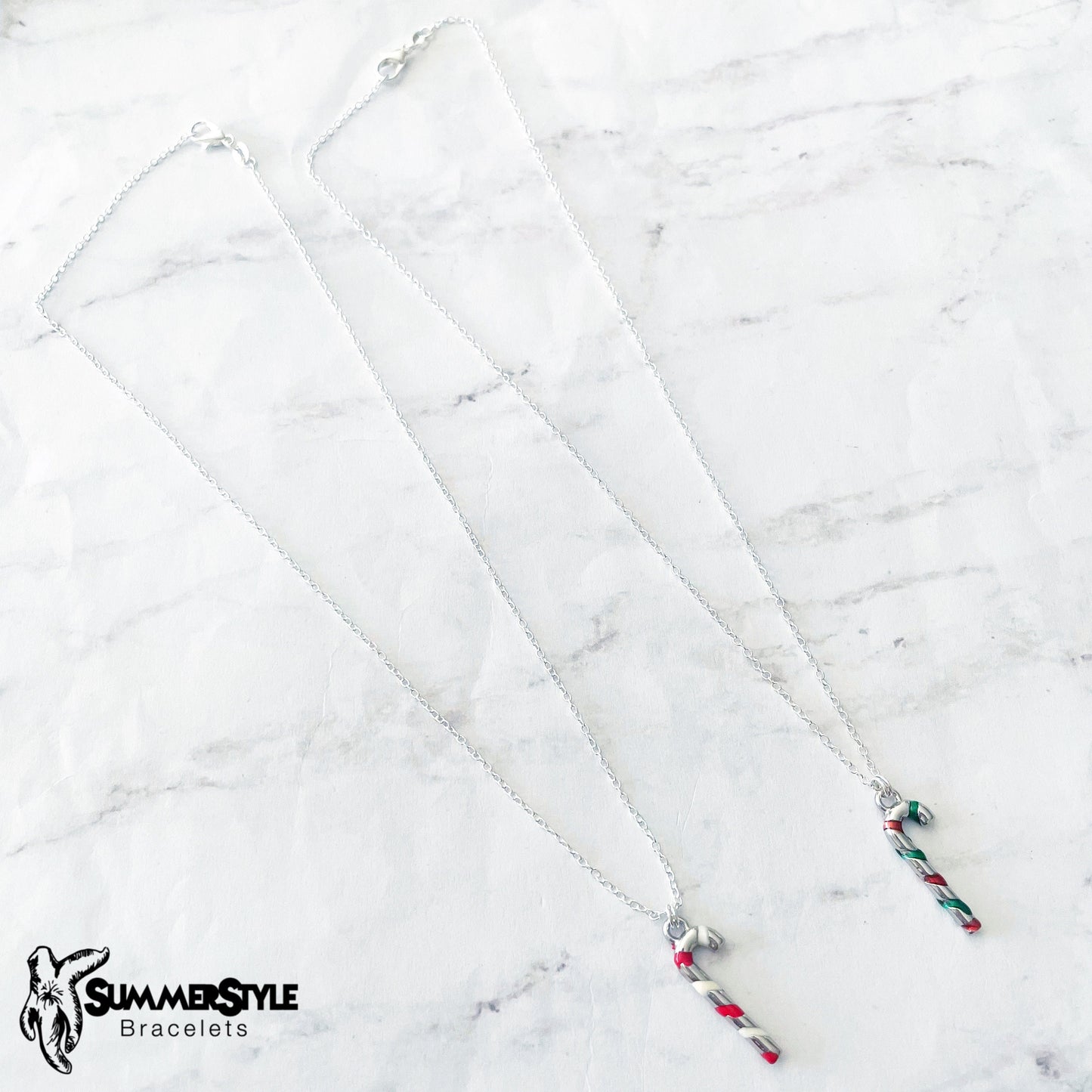 CHRISTMAS Silver Candy Cane Charm Necklace, Christmas Necklace, Christmas Jewelry, Holiday Necklace, SummerStyle Bracelets
