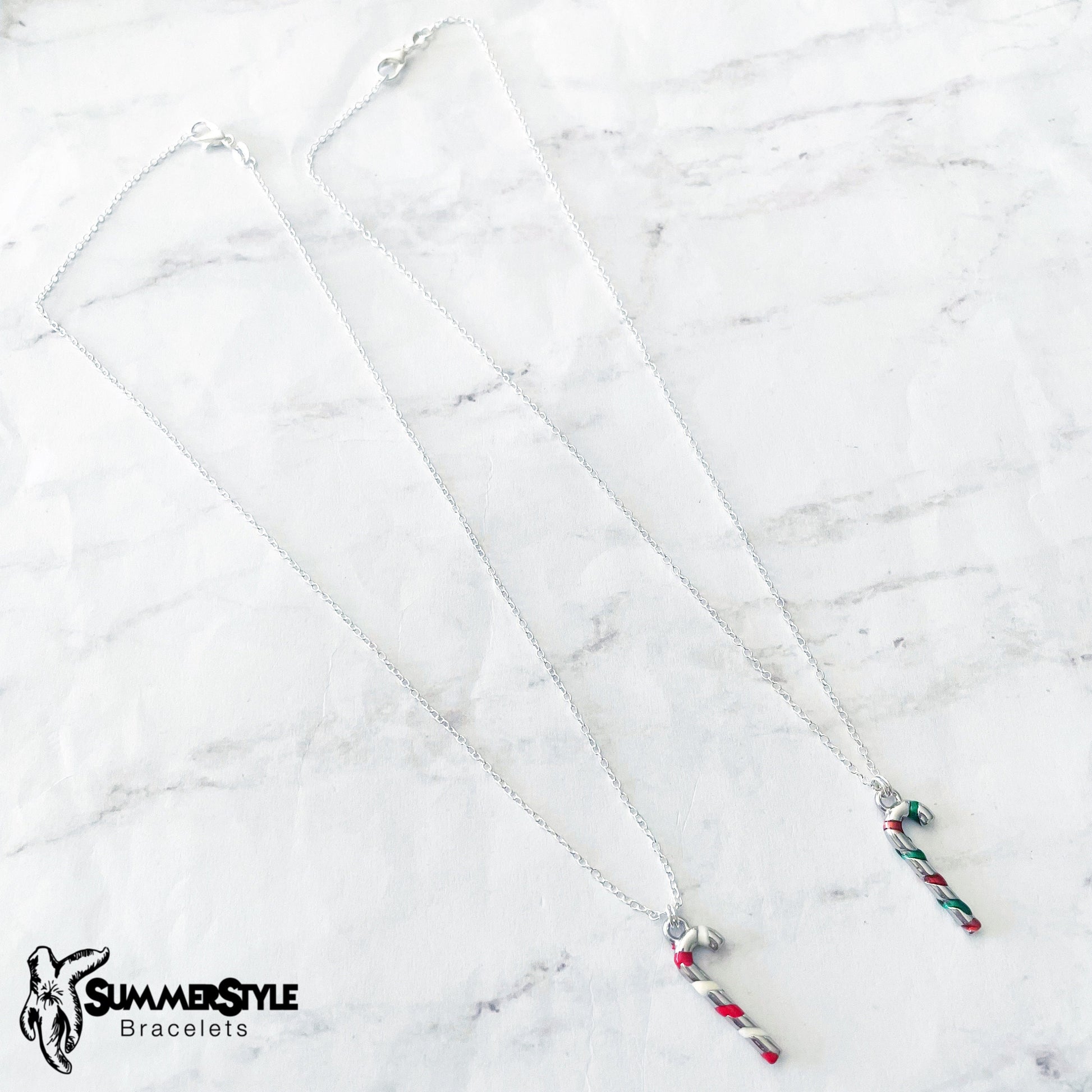 CHRISTMAS Silver Candy Cane Charm Necklace, Christmas Necklace, Christmas Jewelry, Holiday Necklace, SummerStyle Bracelets