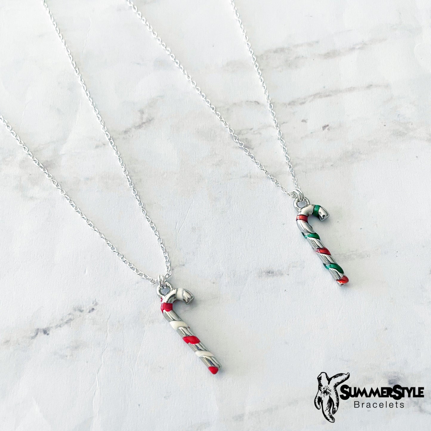 CHRISTMAS Silver Candy Cane Charm Necklace, Christmas Necklace, Christmas Jewelry, Holiday Necklace, SummerStyle Bracelets