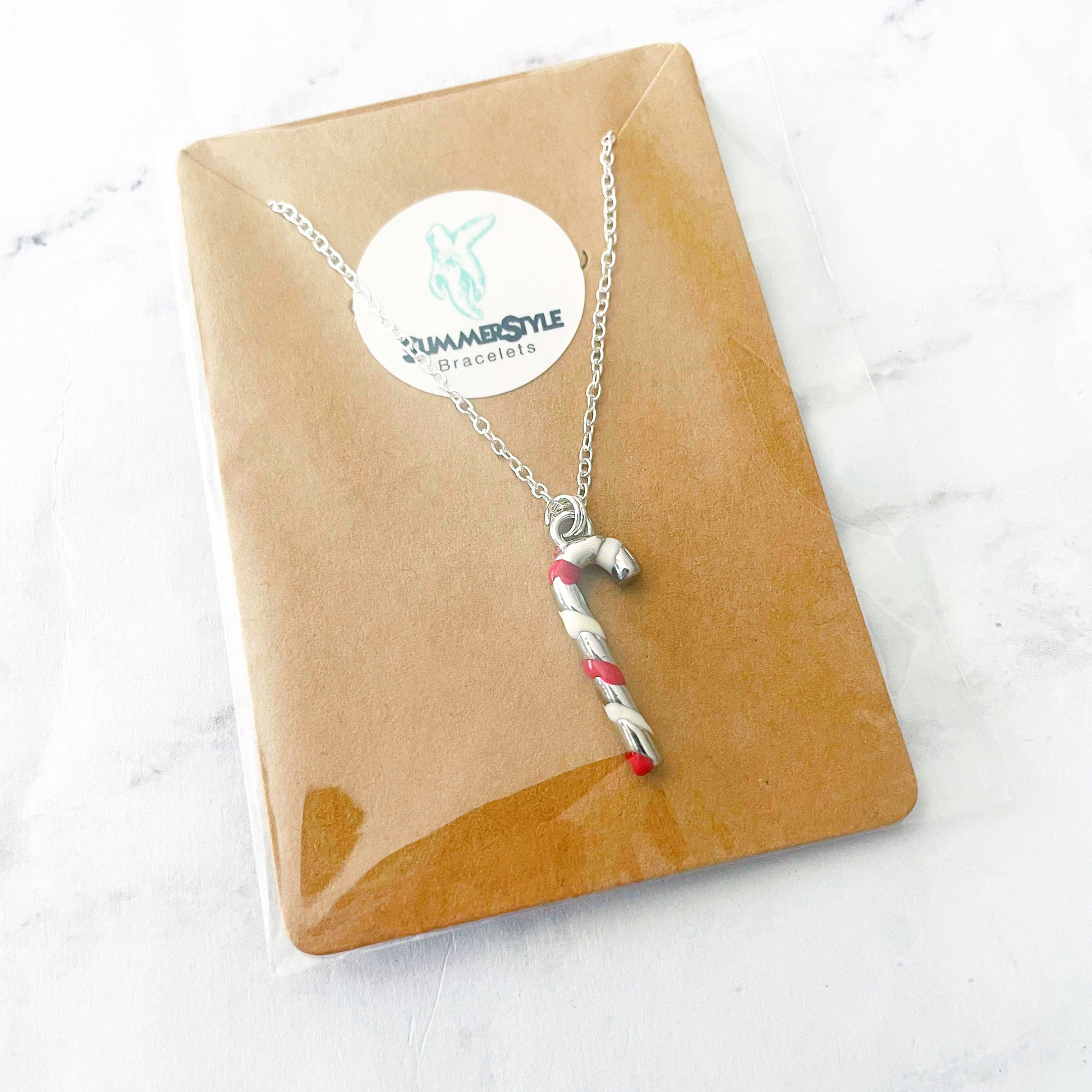 CHRISTMAS Silver Candy Cane Charm Necklace, Christmas Necklace, Christmas Jewelry, Holiday Necklace, SummerStyle Bracelets