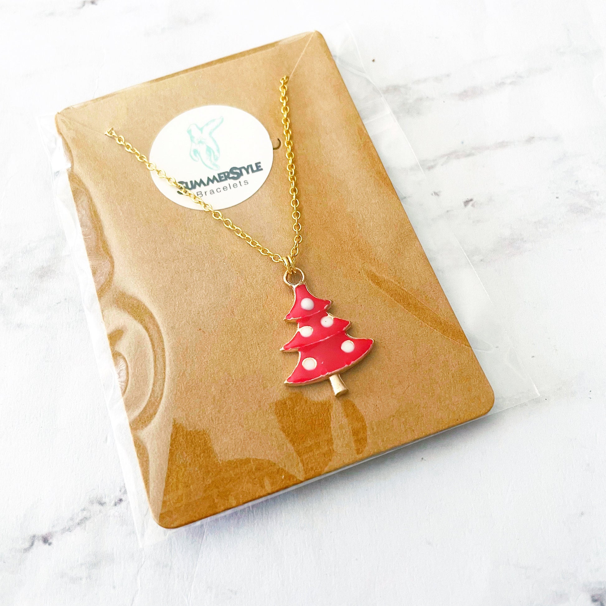 CHRISTMAS One of a Kind Red Tree Charm Necklace, Christmas Necklace, Christmas Jewelry, Gold Chain Necklace, SummerStyle Bracelets