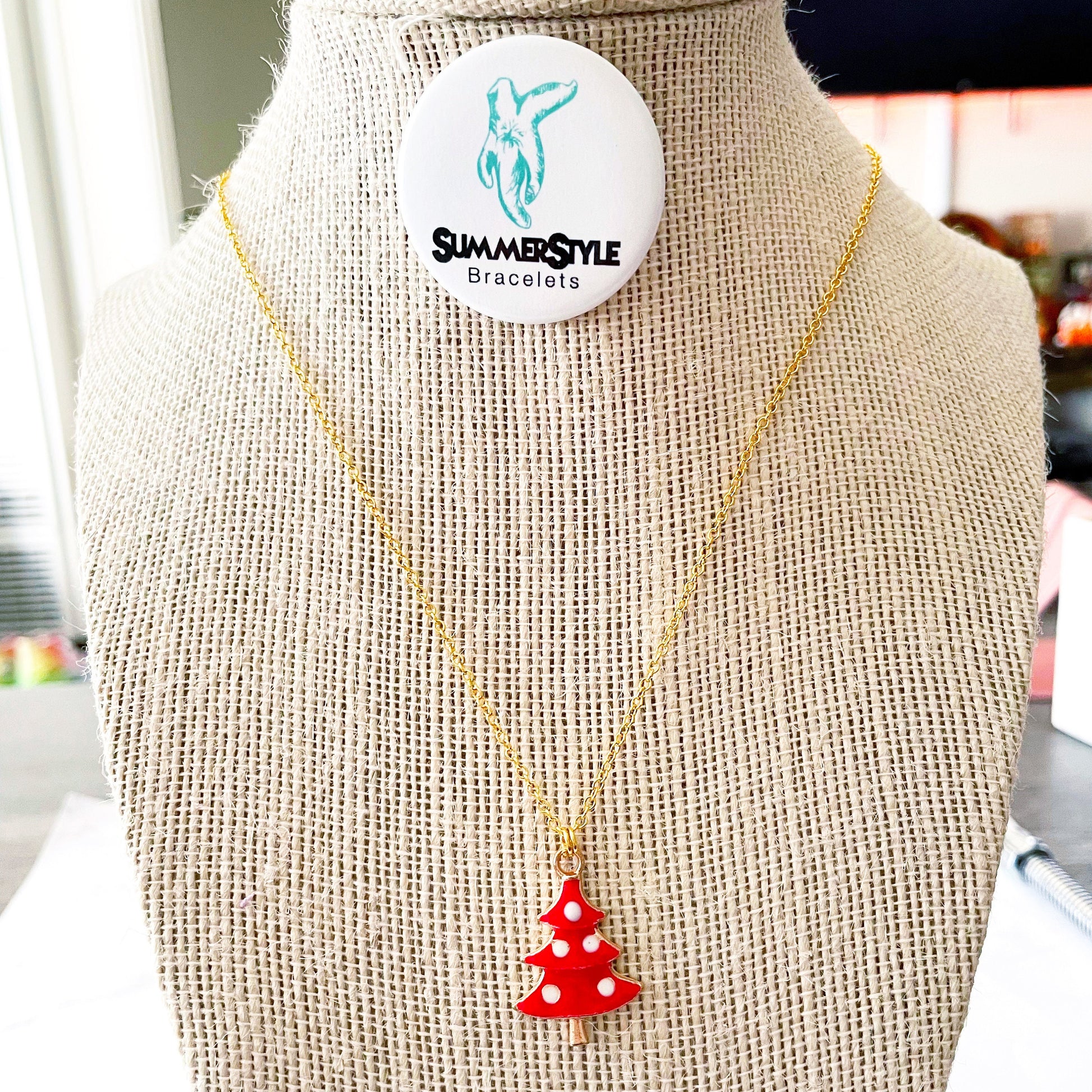 CHRISTMAS One of a Kind Red Tree Charm Necklace, Christmas Necklace, Christmas Jewelry, Gold Chain Necklace, SummerStyle Bracelets