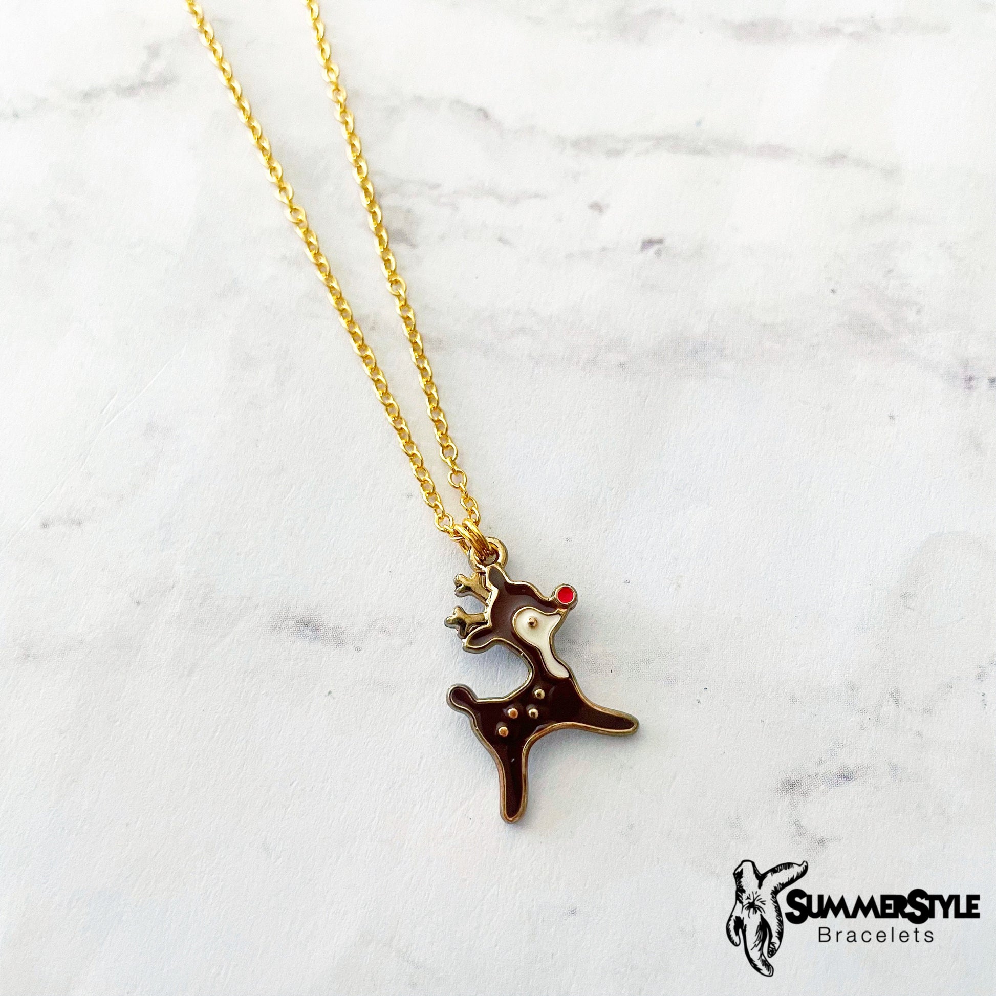 CHRISTMAS Rudolph Charm Necklace, Christmas Necklace, Christmas Jewelry, Gold Chain Necklace, SummerStyle Bracelets