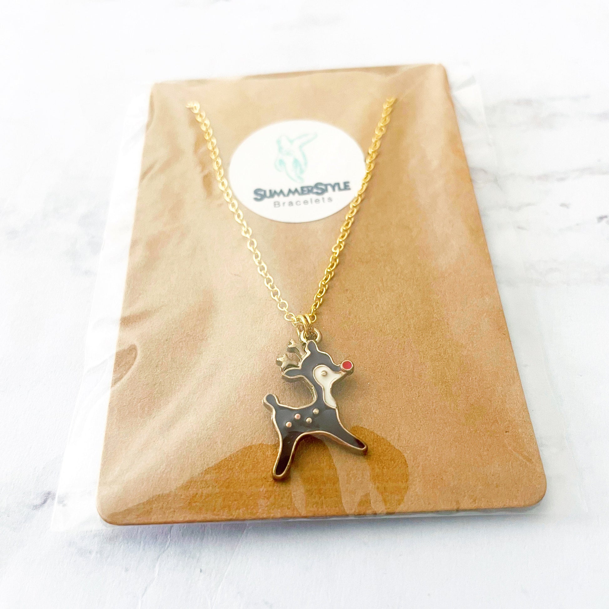 CHRISTMAS Rudolph Charm Necklace, Christmas Necklace, Christmas Jewelry, Gold Chain Necklace, SummerStyle Bracelets