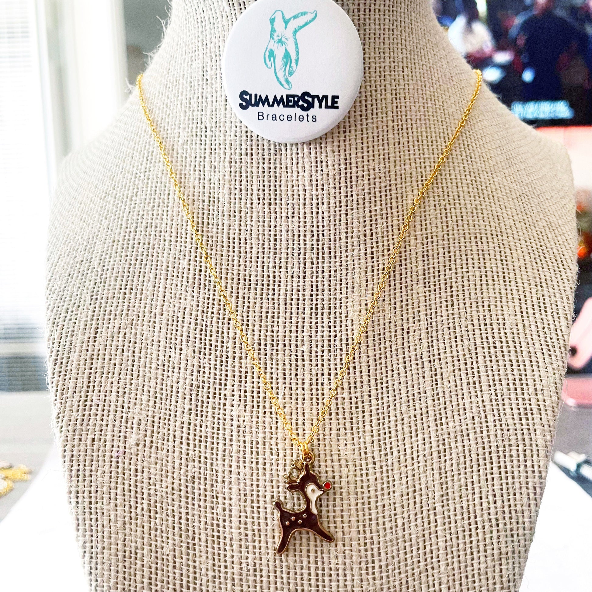 CHRISTMAS Rudolph Charm Necklace, Christmas Necklace, Christmas Jewelry, Gold Chain Necklace, SummerStyle Bracelets