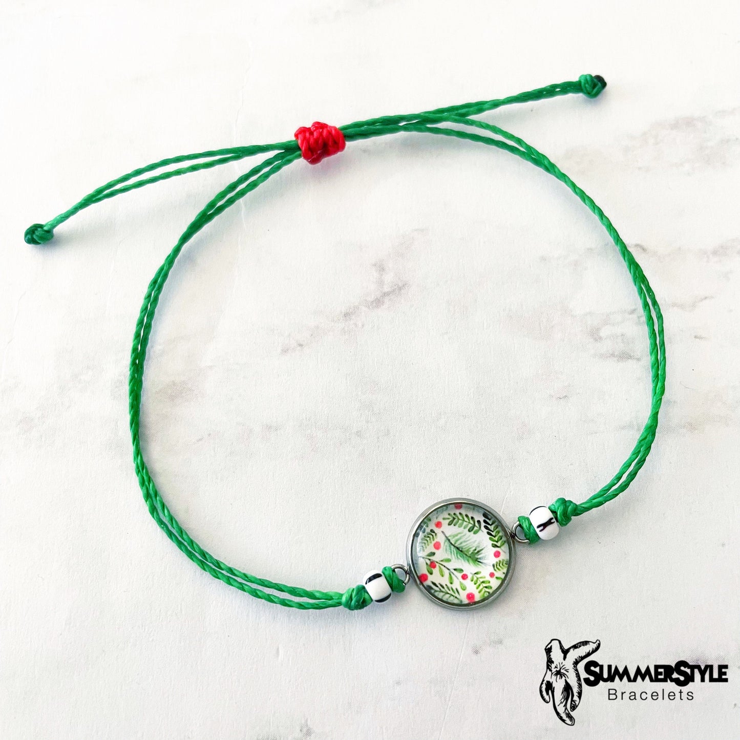 CHRISTMAS Vintage Holly Adjustable Waterproof Bracelet | Holiday Jewelry | Cabochon Bracelet | Christmas Jewelry | SummerStyle Bracelets