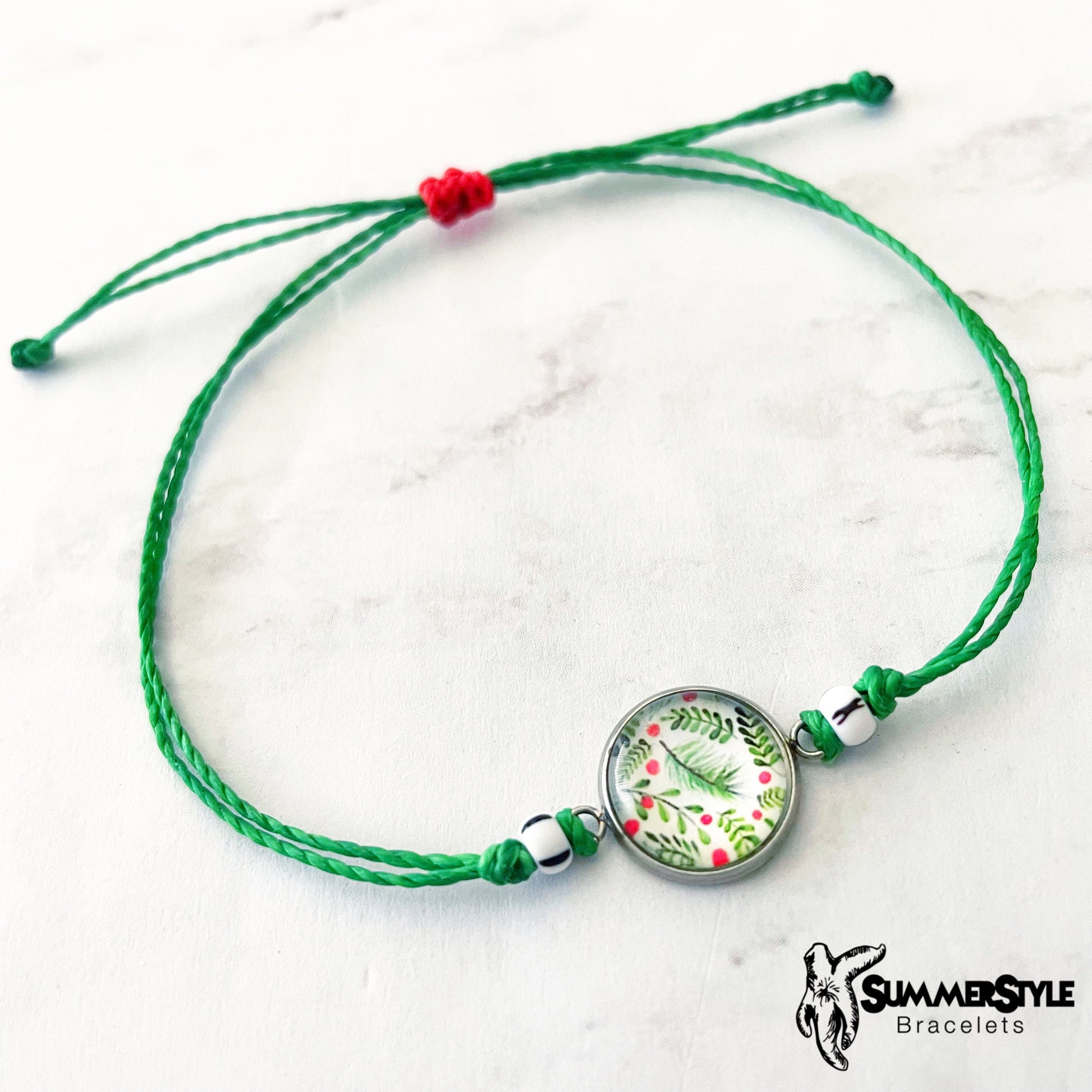 CHRISTMAS Vintage Holly Adjustable Waterproof Bracelet | Holiday Jewelry | Cabochon Bracelet | Christmas Jewelry | SummerStyle Bracelets