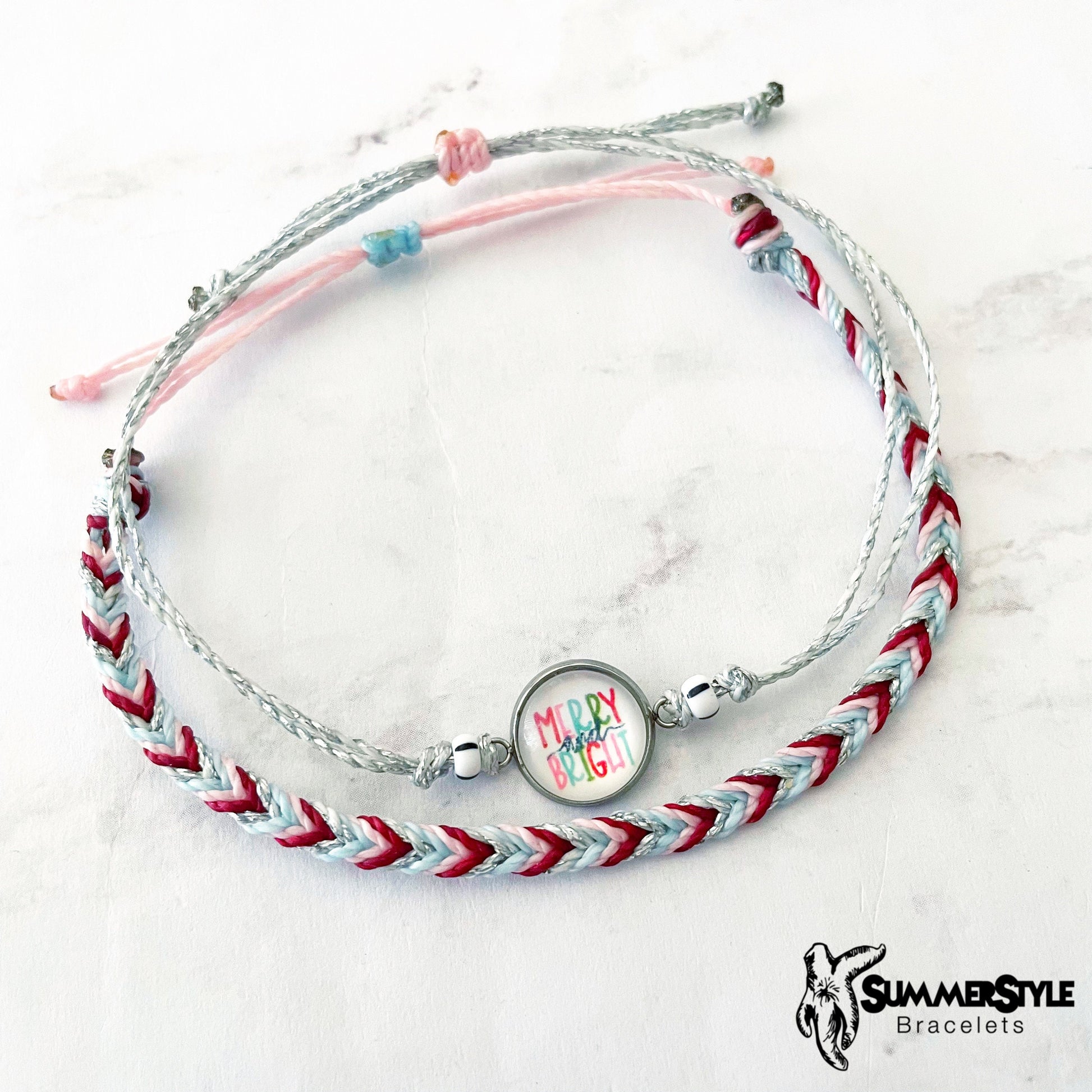 CHRISTMAS Merry & Bright Bracelet Set, Christmas Bracelet, Holiday Jewelry, Braided Bracelet, SummerStyle Bracelets