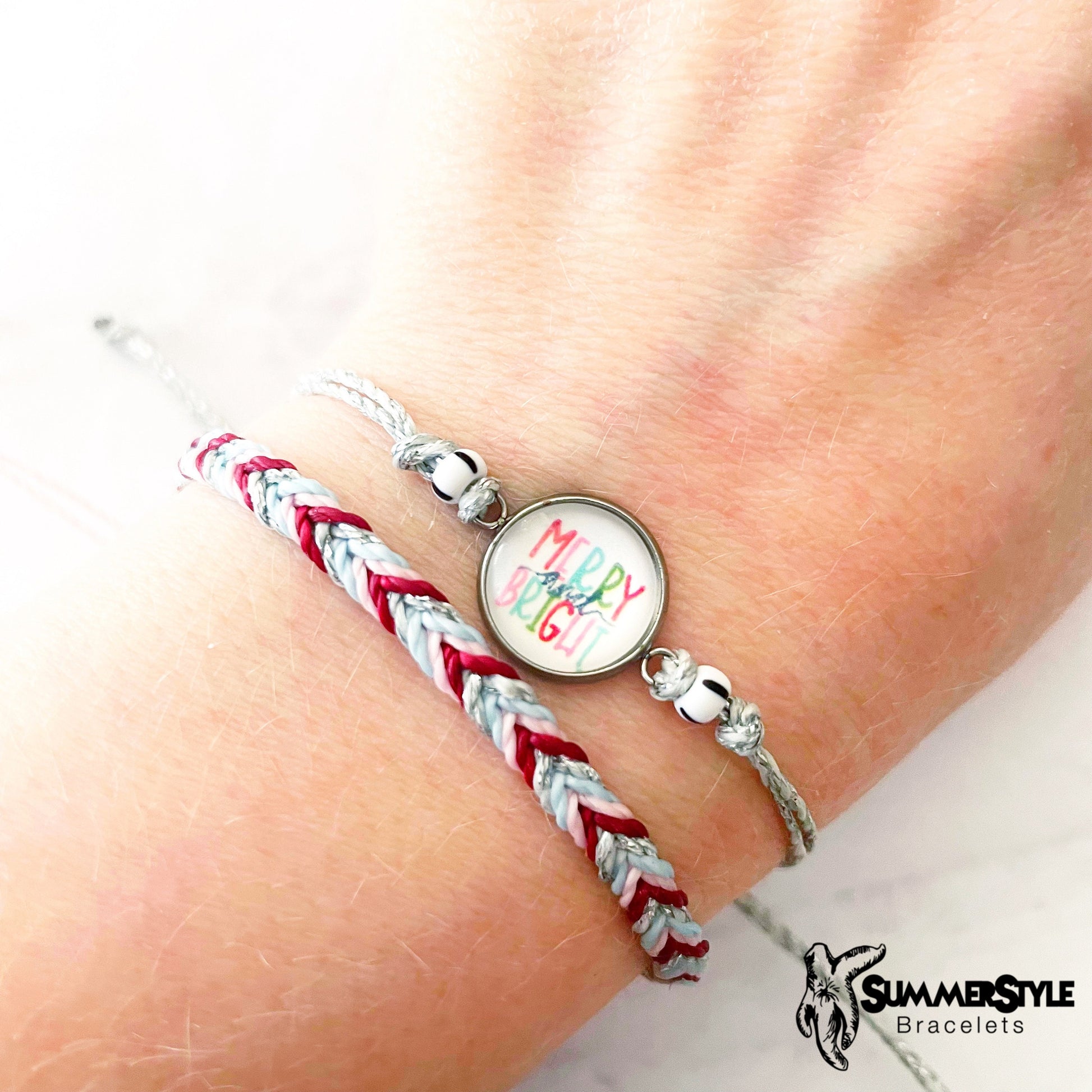 CHRISTMAS Merry & Bright Bracelet Set, Christmas Bracelet, Holiday Jewelry, Braided Bracelet, SummerStyle Bracelets