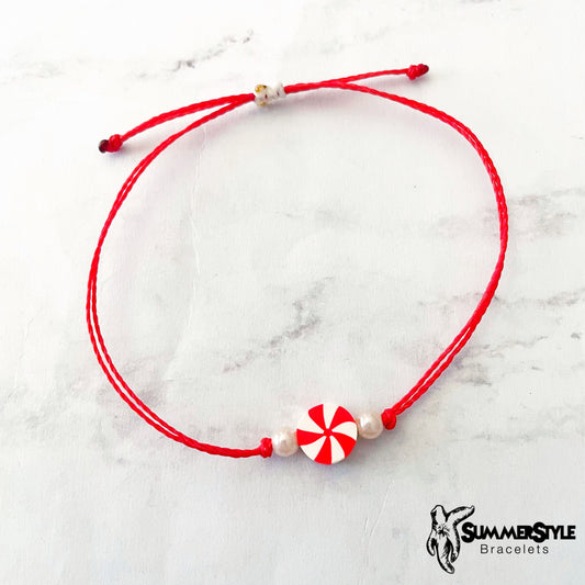 CHRISTMAS Peppermint Candy Adjustable Waterproof Bracelet, Holiday Jewelry, Christmas Jewelry, SummerStyle Bracelets