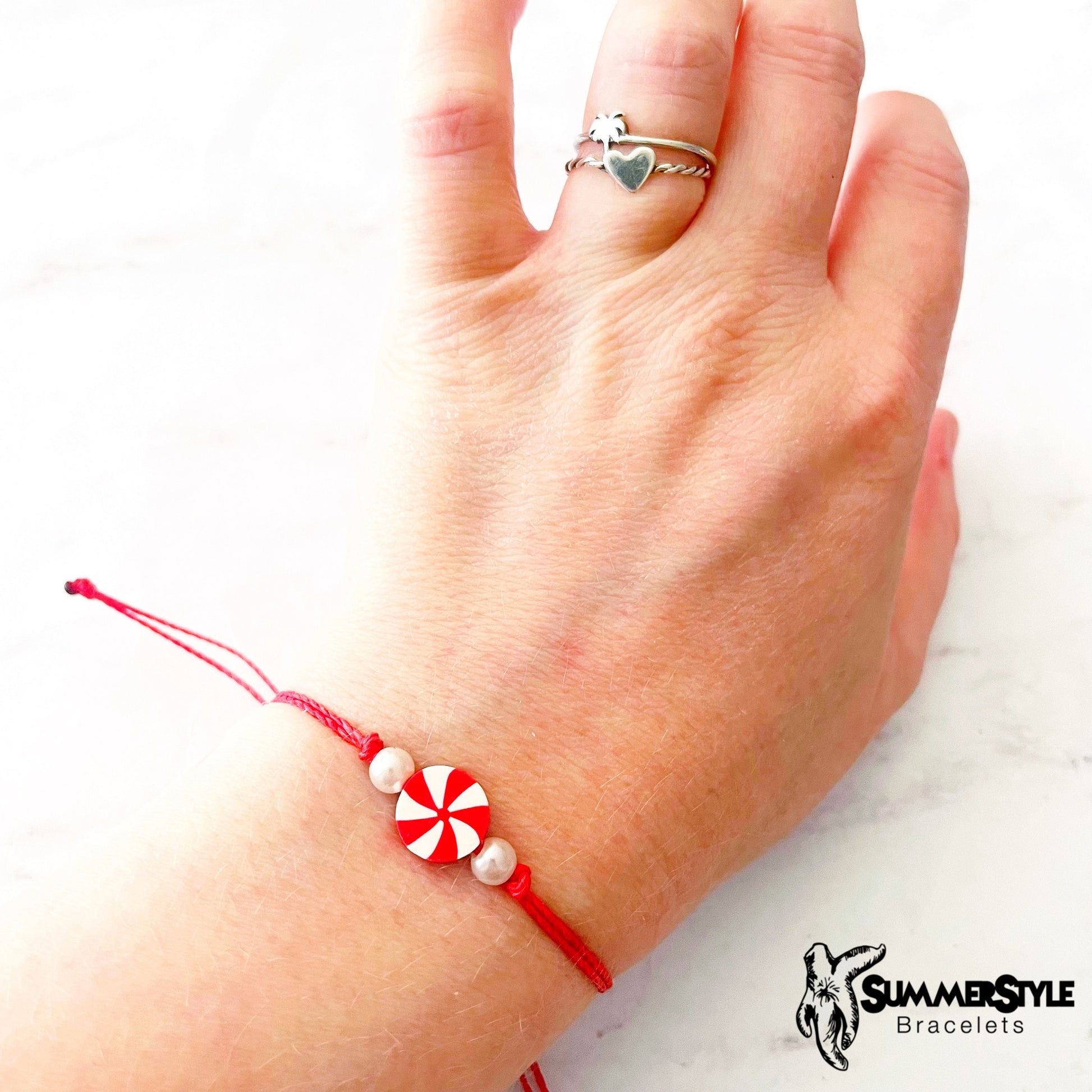 CHRISTMAS Peppermint Candy Adjustable Waterproof Bracelet, Holiday Jewelry, Christmas Jewelry, SummerStyle Bracelets