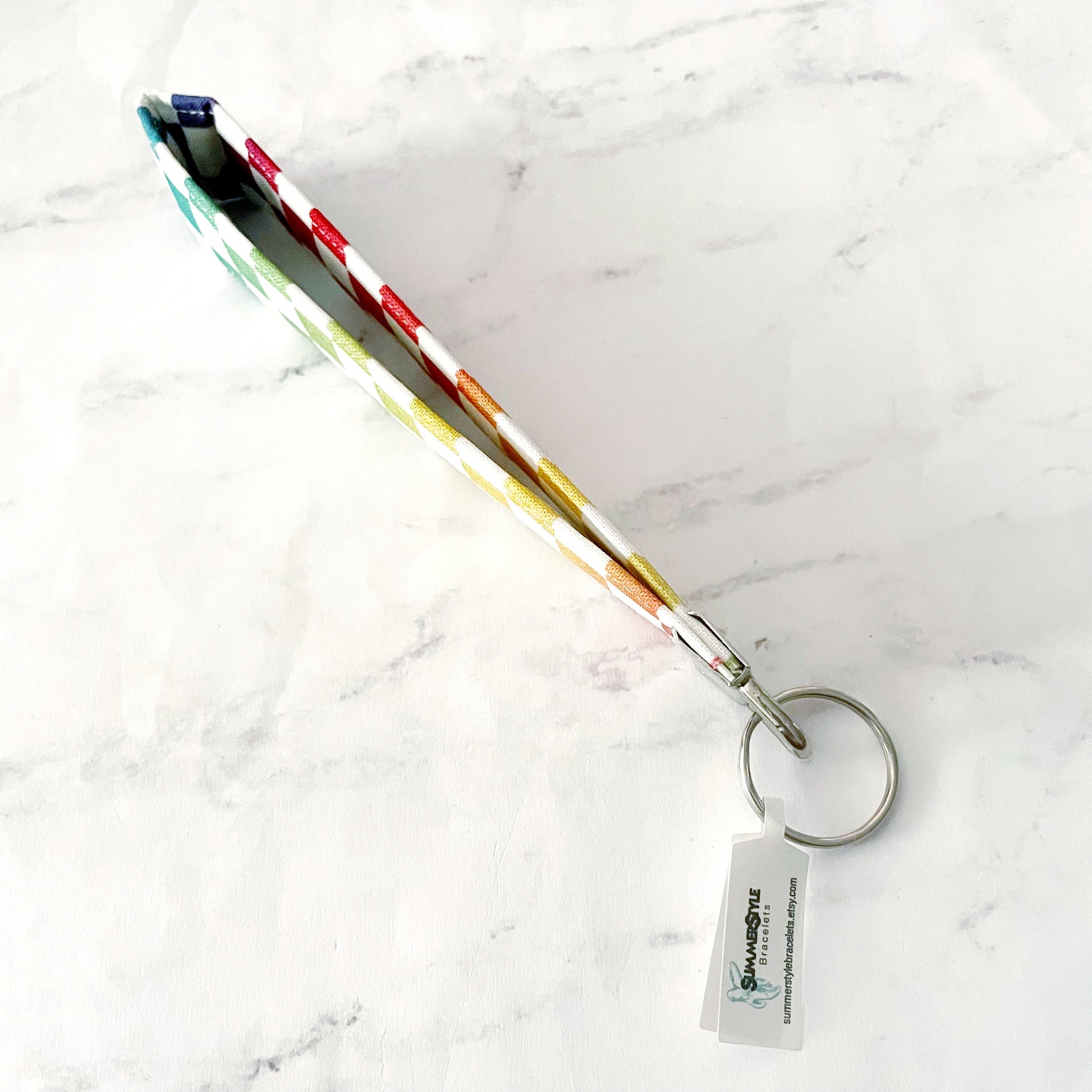 Rainbow Checkered Key Fob Wristlet, 6.5in Wristlet Lanyard, Keychain Wristlet, Handmade Lanyard, SummerStyle Bracelets