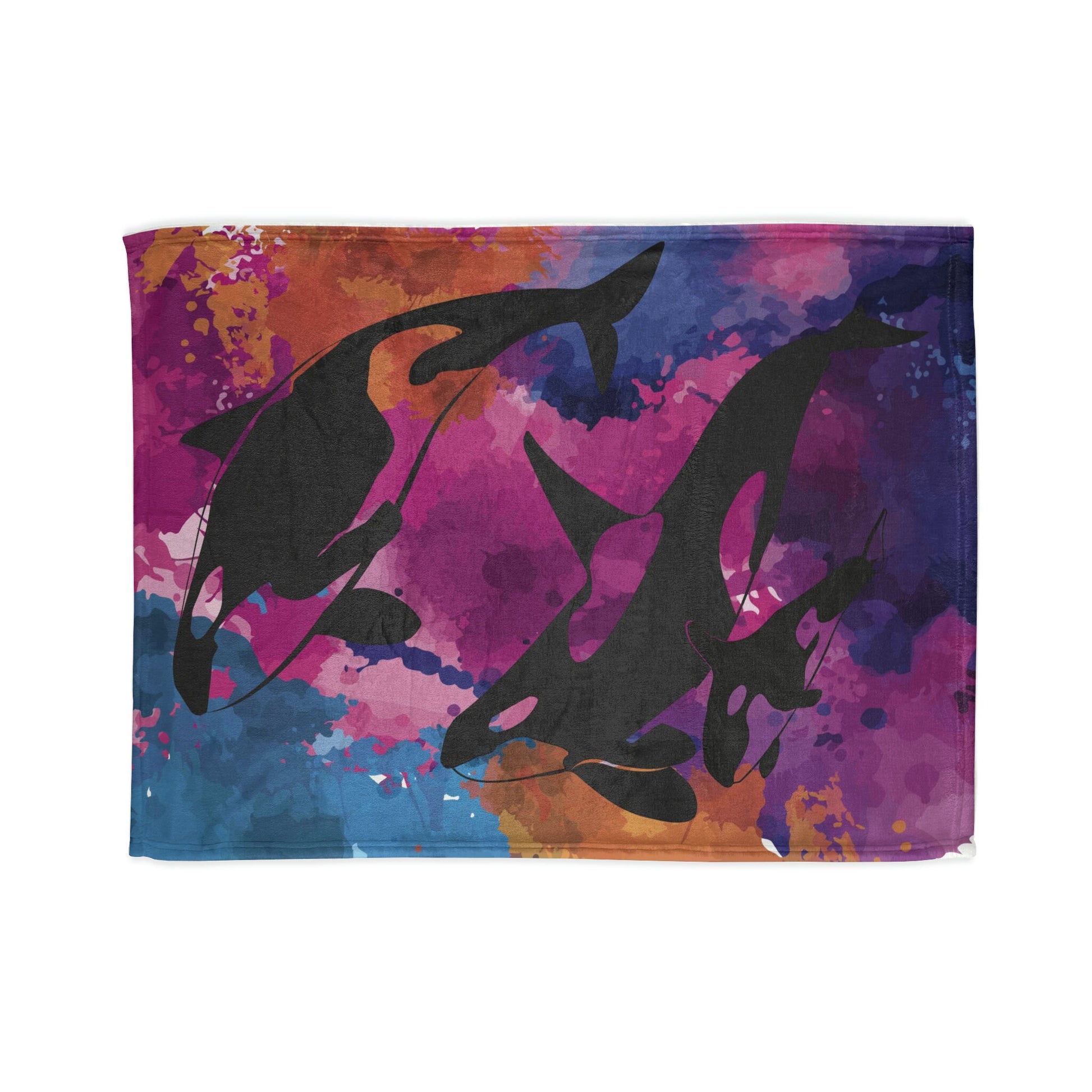 Watercolor Orca Soft Polyester Blanket, Cozy Throw Blanket, Orca Whale Blanket, SummerStyle Bracelets