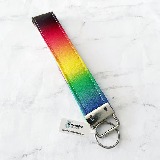 Ombre Rainbow Key Fob Wristlet, 6.5in Wristlet Lanyard, Keychain Wristlet, Handmade Lanyard, SummerStyle Bracelets